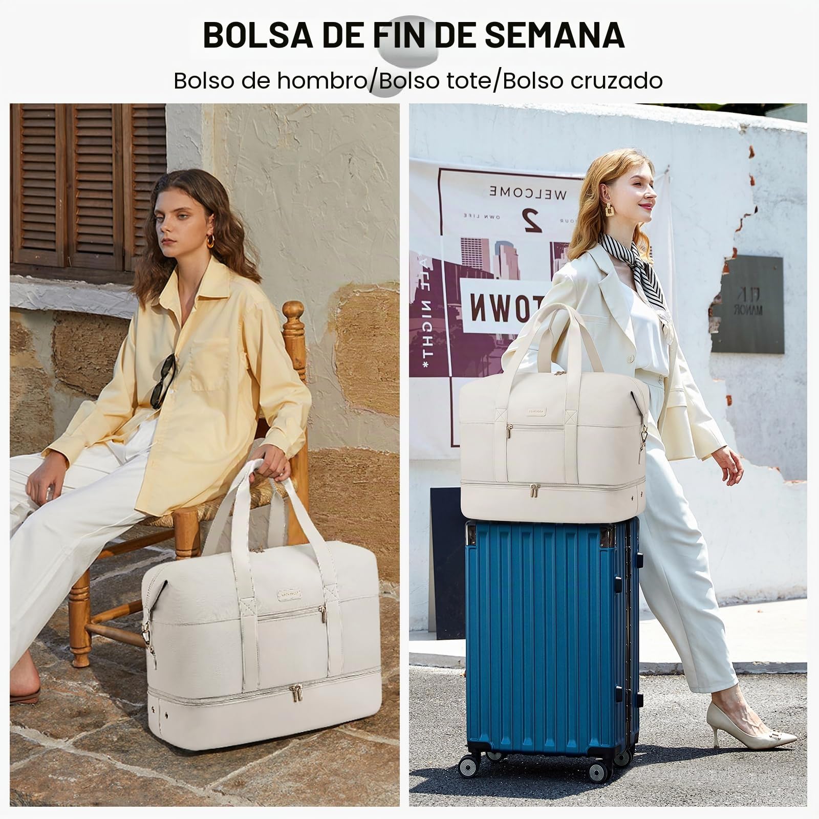 LOVEVOOK Bolsa De Viaje Mujer, Bolso Viaje, Bolsa Maternidad Hospital | Grande Bolsa Deporte Bolsa Gimnasio Mujer, Bolsos De Viaje Fin De Semana 50x38x25, Beige