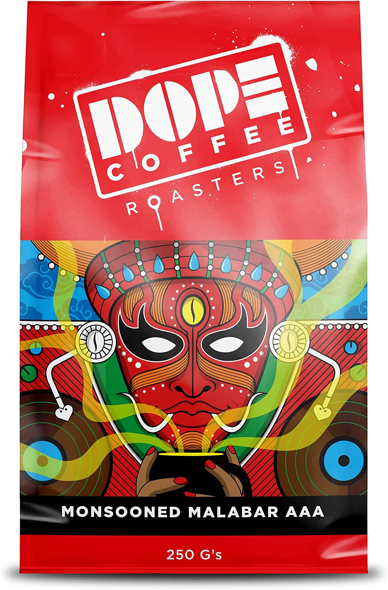 Dope Coffee Roasters Freshly Roasted Coffee, Monsooned Malabar AAA (Whole Beans), 250 Gm (Pack of 1)
