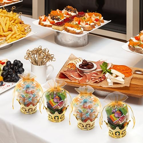 Miniatura 6 de Noamus Paquete de 30 coronas rellenables con bolsa, copa de plástico dorada con bolsas con cordón, cajas de almacenamiento decorativas para dulces,