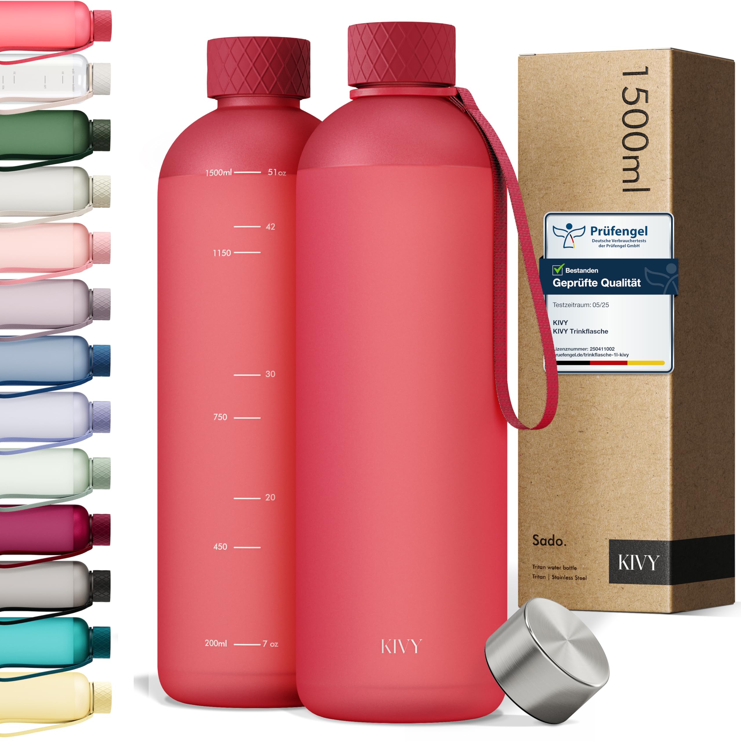 KIVY Tritan-Wasserflasche 1,5 Liter - Kohlensäure geeignet & Auslaufsicher - Für Sport, Schule & Büro - Trinkflasche 1,5 Liter - Sport Trinkflasche Gym - Wasserflasche Sprudel geeignet