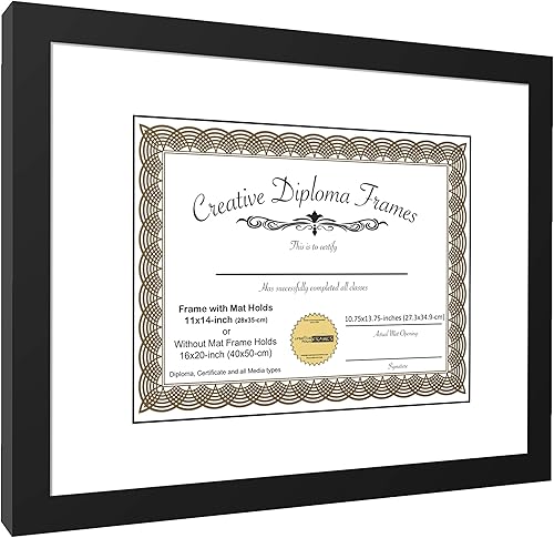 Vista 76 de Creative Picture Frames Marco de diploma negro clásico de 12 x 16 pulgadas con paspartú negro con caballete de vidrio y ganchos de pared instalados