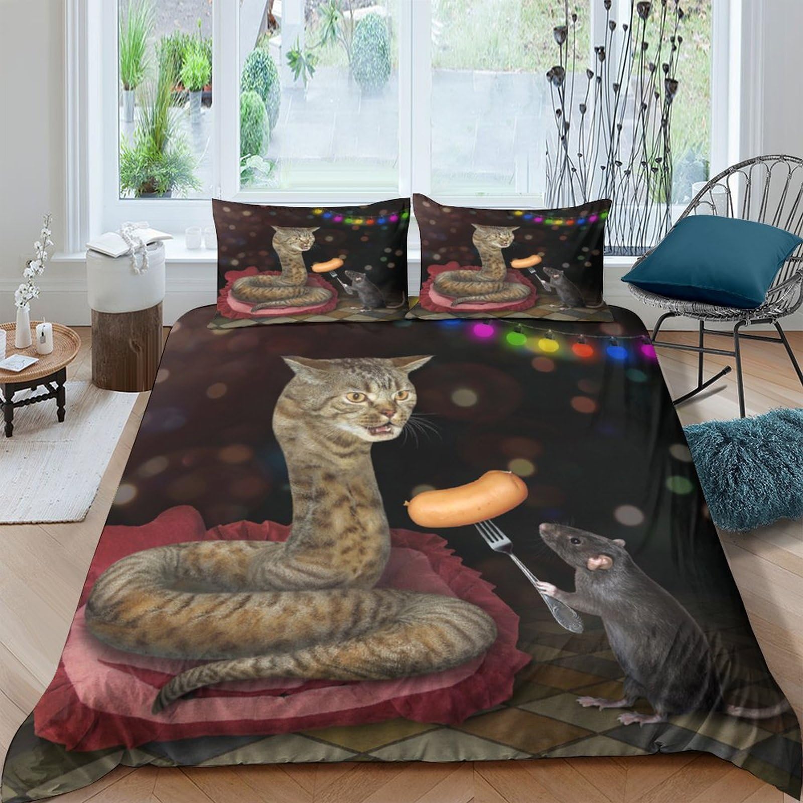 Ctjqhvkz Style-6 3D Printed Cat And Mouse Fitted Sheet Microfiber Soft Decor Bed Cover For Bedroom Guest Room Easy Care Single（135X200cm）