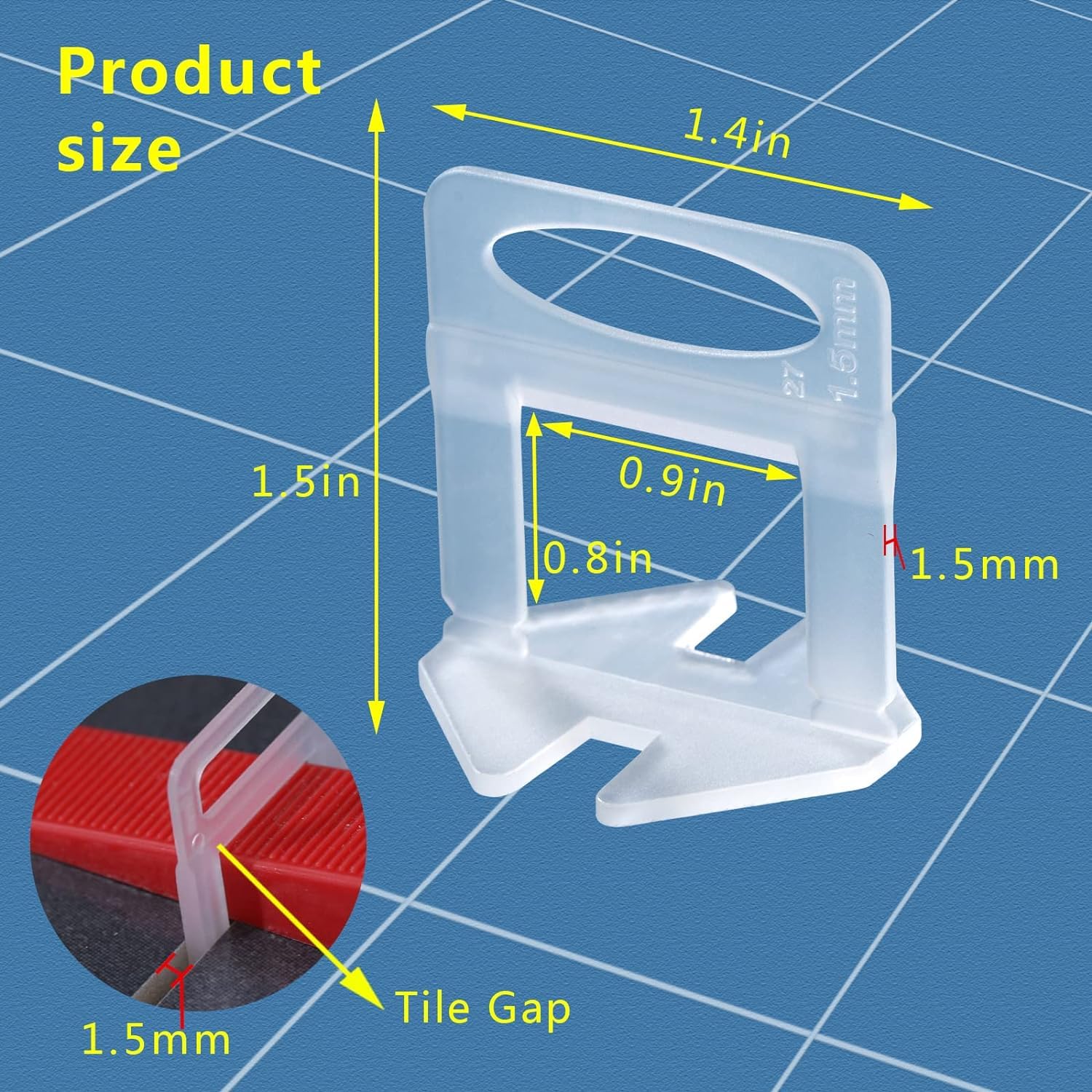 Sistema di livellamento per piastrelle, distanziatori da 1/16", clip livellatrici per piastrelle fai da te, 4000 pezzi e strumenti in gomma indurita martello martello 453,6 g per installazione