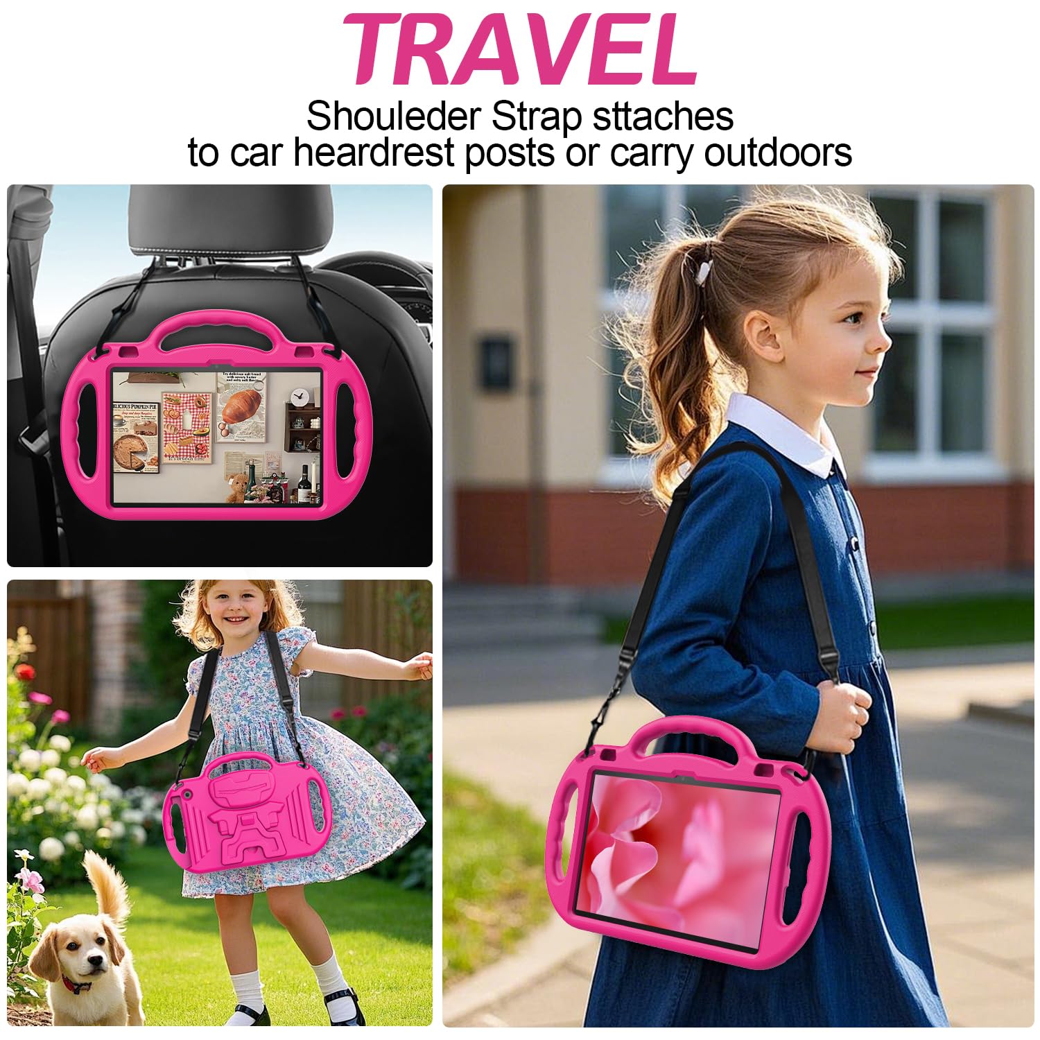 AVAWO Kids Case for 10-inch Tablet with Shoulder Strap, Lightweight Shockproof Handle Cover for 10" Tablet(Not for Other Tablet), Hot Pink