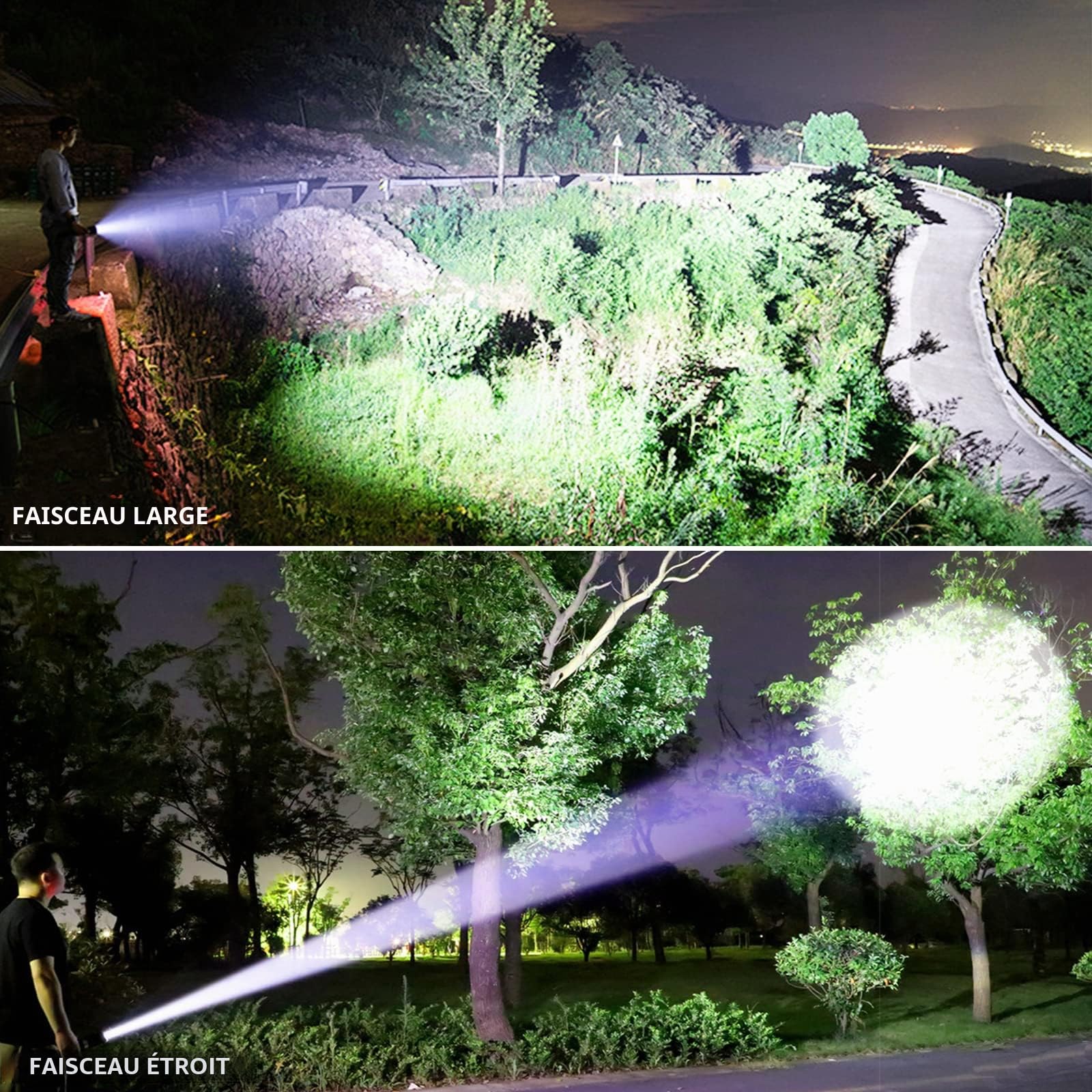 Lampes de poche LED rechargeables haute luminosité, 90000 lumens super lumineuses, avec piles incluses, étanche, zoomable, 3 modes, lampe de poche pour urgence, camping et ourdoor