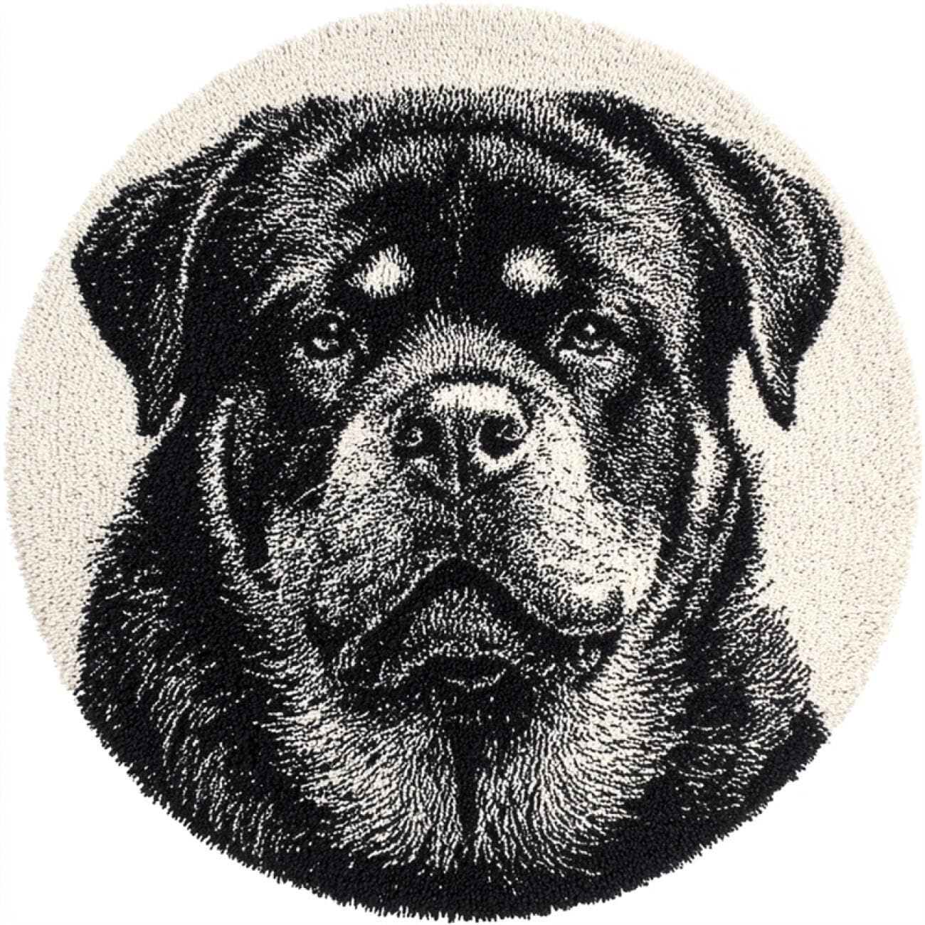 Kitquiver Dog Animal Latch Hook Rug Kits Rottweiler Portrait Latch Hook Rug Making Kit for Adults Embroidery Kits DIY Carpet Needlework for Home Decor 50x50cm