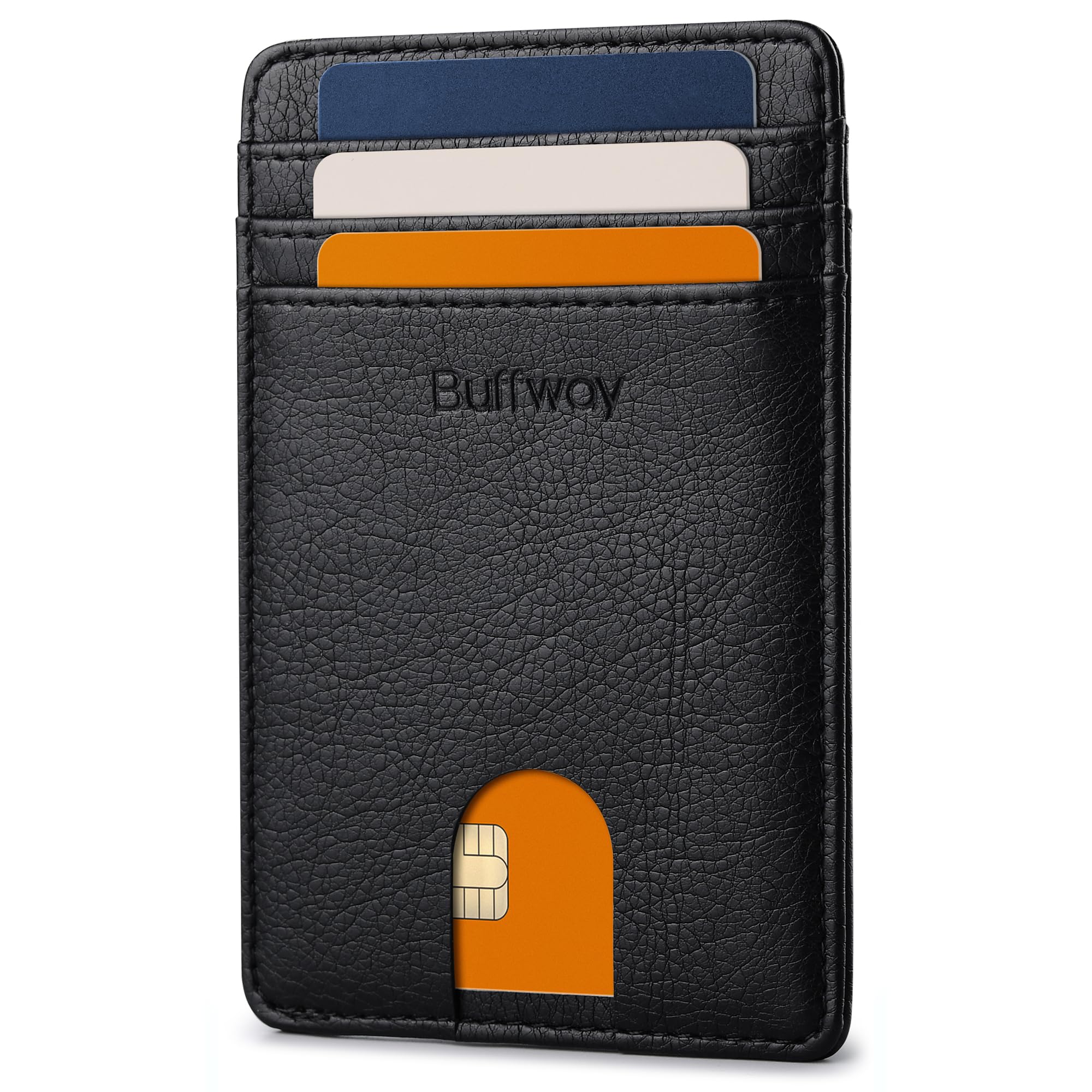 Buffway Mens Slim Wallet, Minimalist Thin Front Pocket Leather Credit Card Holder with RFID Blocking for Work Travel | Minimalist, Thin, Front Pocket,
