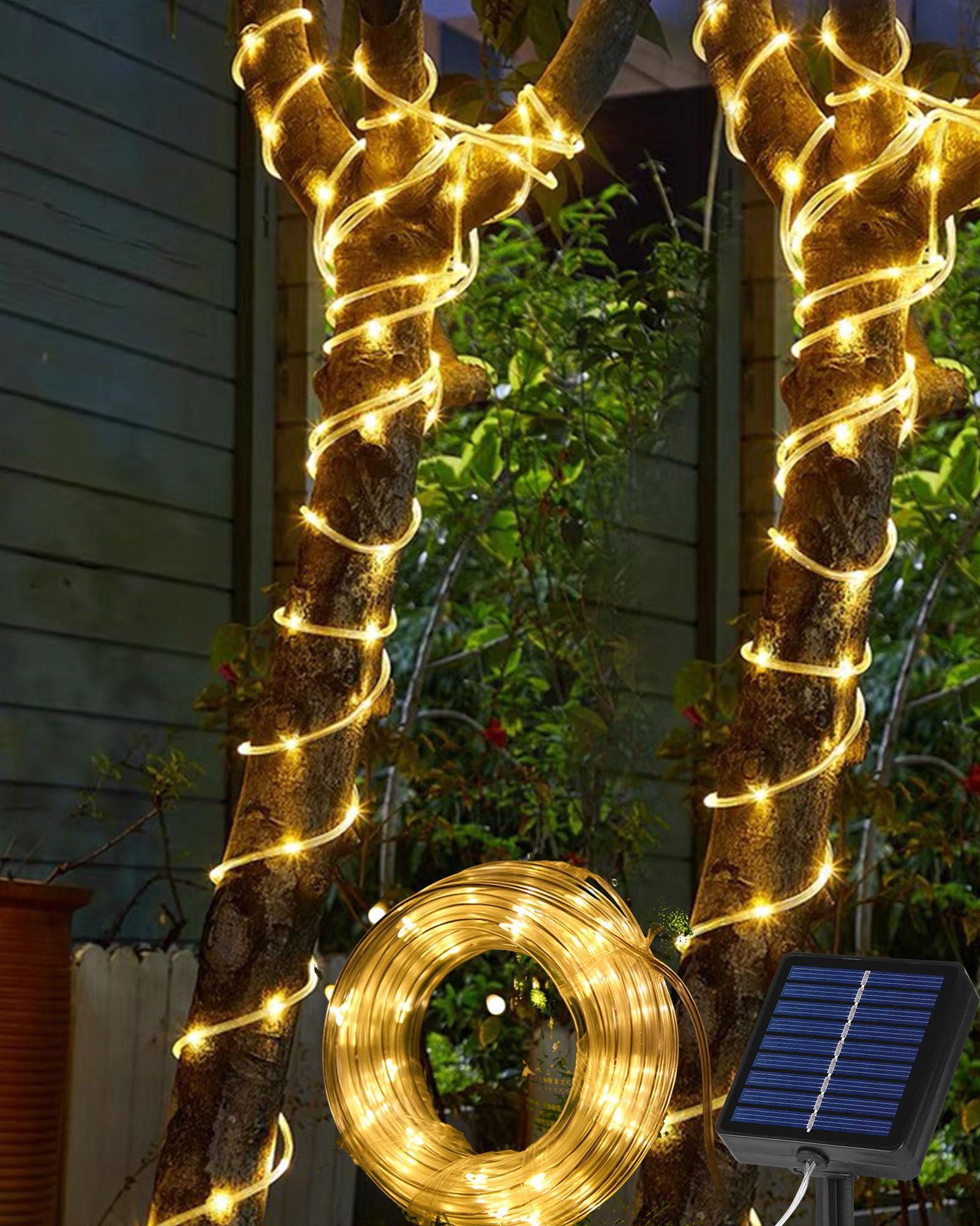 Tacobey Solar Lichtschlauch Lichterkette Außen, 10M 100 LED Solar Seilleuchten Aussen, 8 Modi, Wetterfest, Solarlichterkette für Outdoor Garten Balkon Deko
