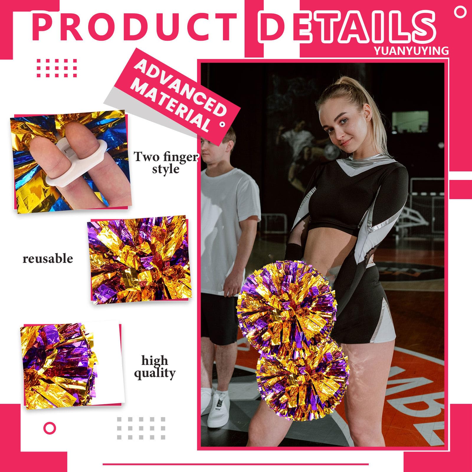Pompons de Cheerleading (Lot de 16), Pompons Portables pour Le Basketball, Le Football américain et Le Volleyball. Accessoires pour Les Cheerleaders.