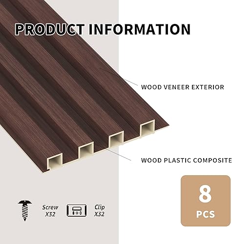 Miniatura 3 de POHARE WPC - Paneles de pared de listones, paquete de 8 listones decorativos de madera acústica para pared y techos, paneles acústicos para