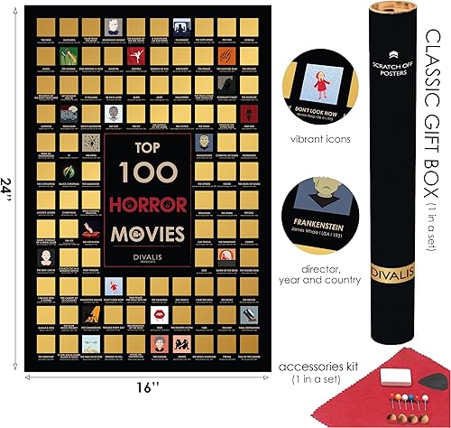 Miniatura 2 de Set de regalo 3 en 1 – Top 100 películas raspadas, horrores, carteles de comedia – Lista de verificación de cine esencial – Póster rayable definitivo