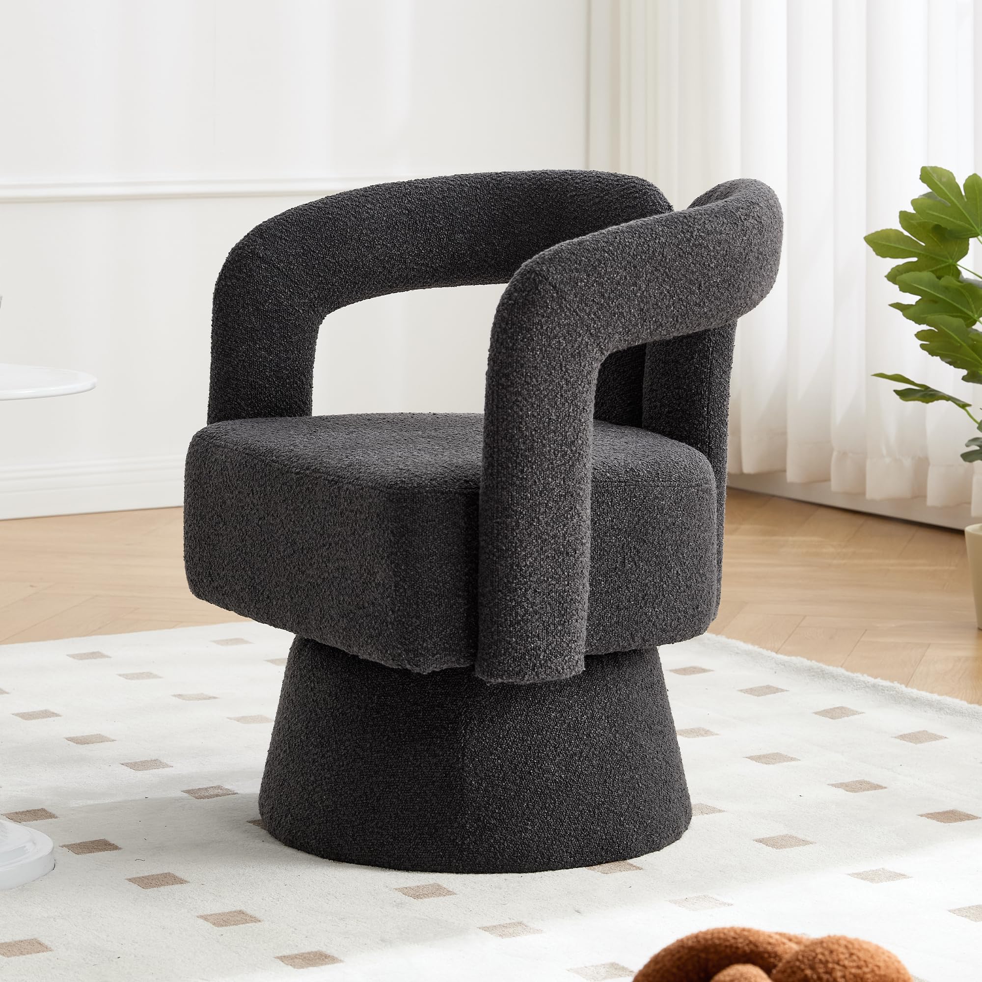 MURUL 360 Grad drehbare Kuschelfass-Akzentstühle, runde Sessel mit breiter Polsterung, Flauschiger Stoffsessel für Wohnzimmer, Schlafzimmer, Büro, Warteräume, Dunkelgrau