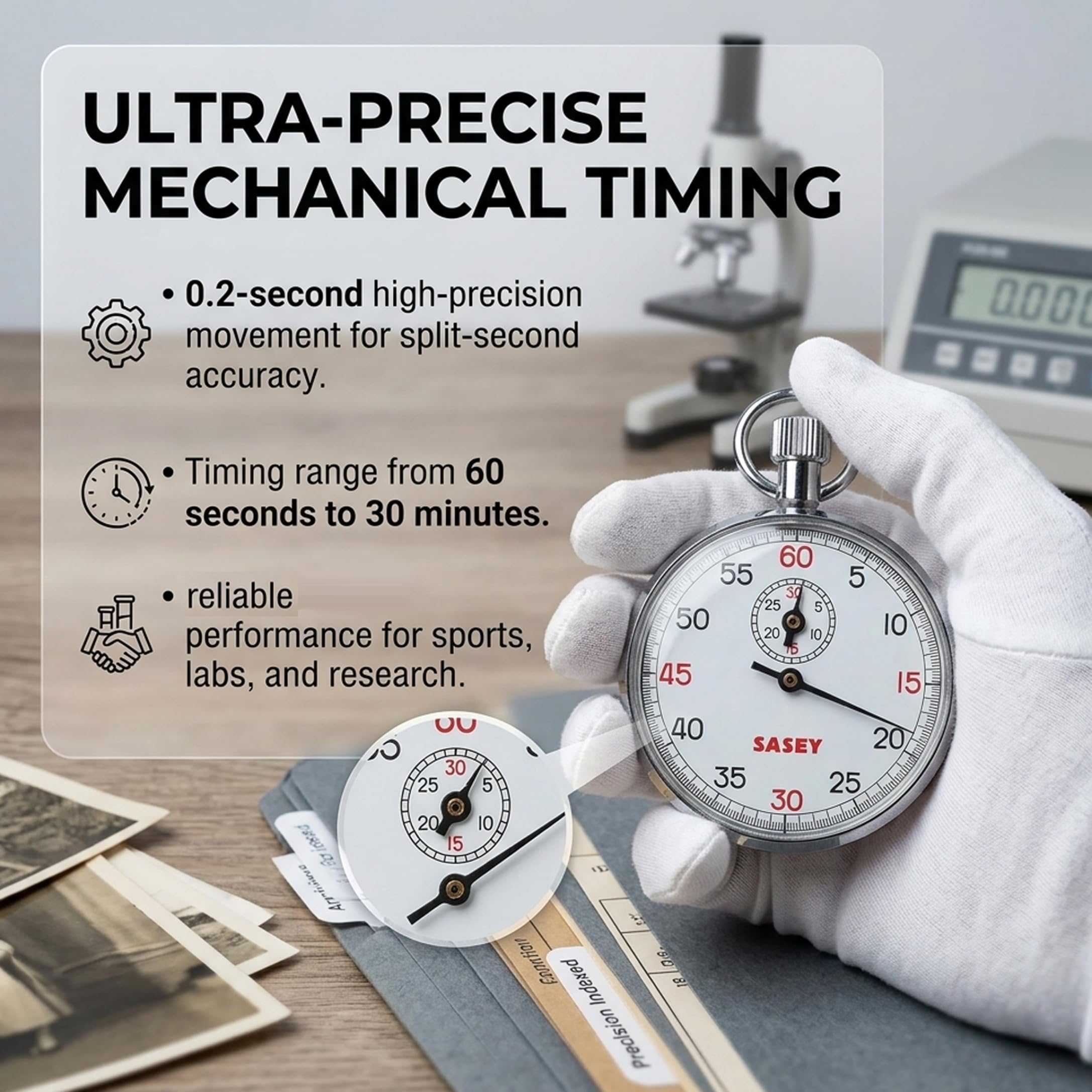 Cronometro Meccanico analogico in Acciaio Inossidabile: Timer di precisione: Avvio, Pausa e ripristino con Un clic per Test di competizioni Sportive Anni '30