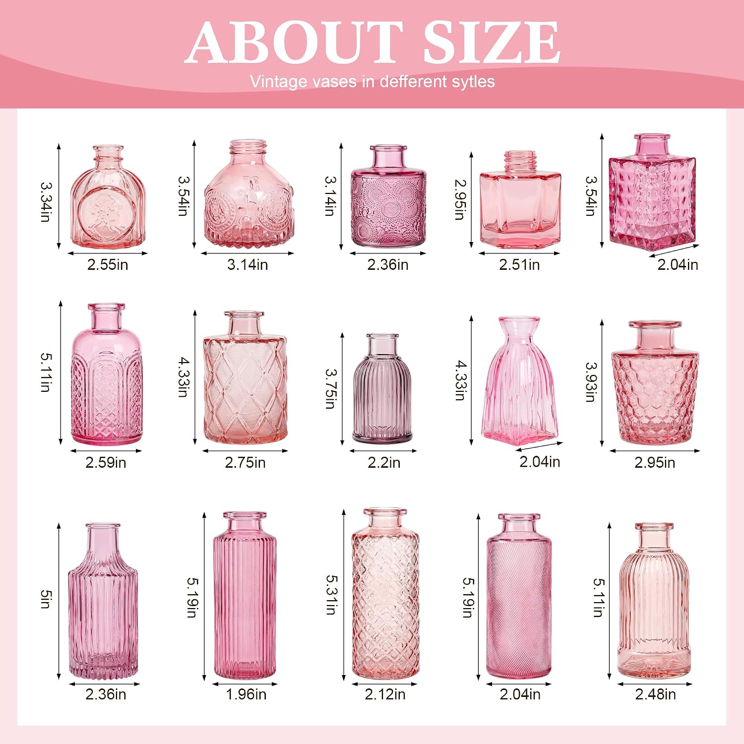15 Pcs Pink Bud Vases Set, Baby Shower Decorations, Wedding Table Decor image 3