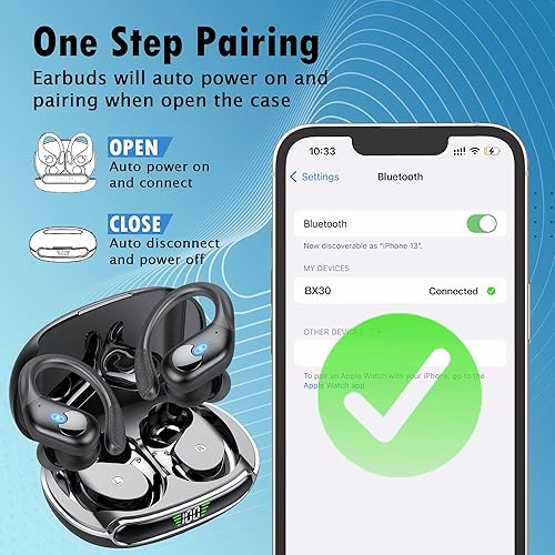 Miniatura 7 de Auriculares inalámbricos V5.3 Bluetooth con cancelación de ruido sobre la oreja con pantalla LED de 60 horas de reproducción, IPX7 impermeable Hi-Fi