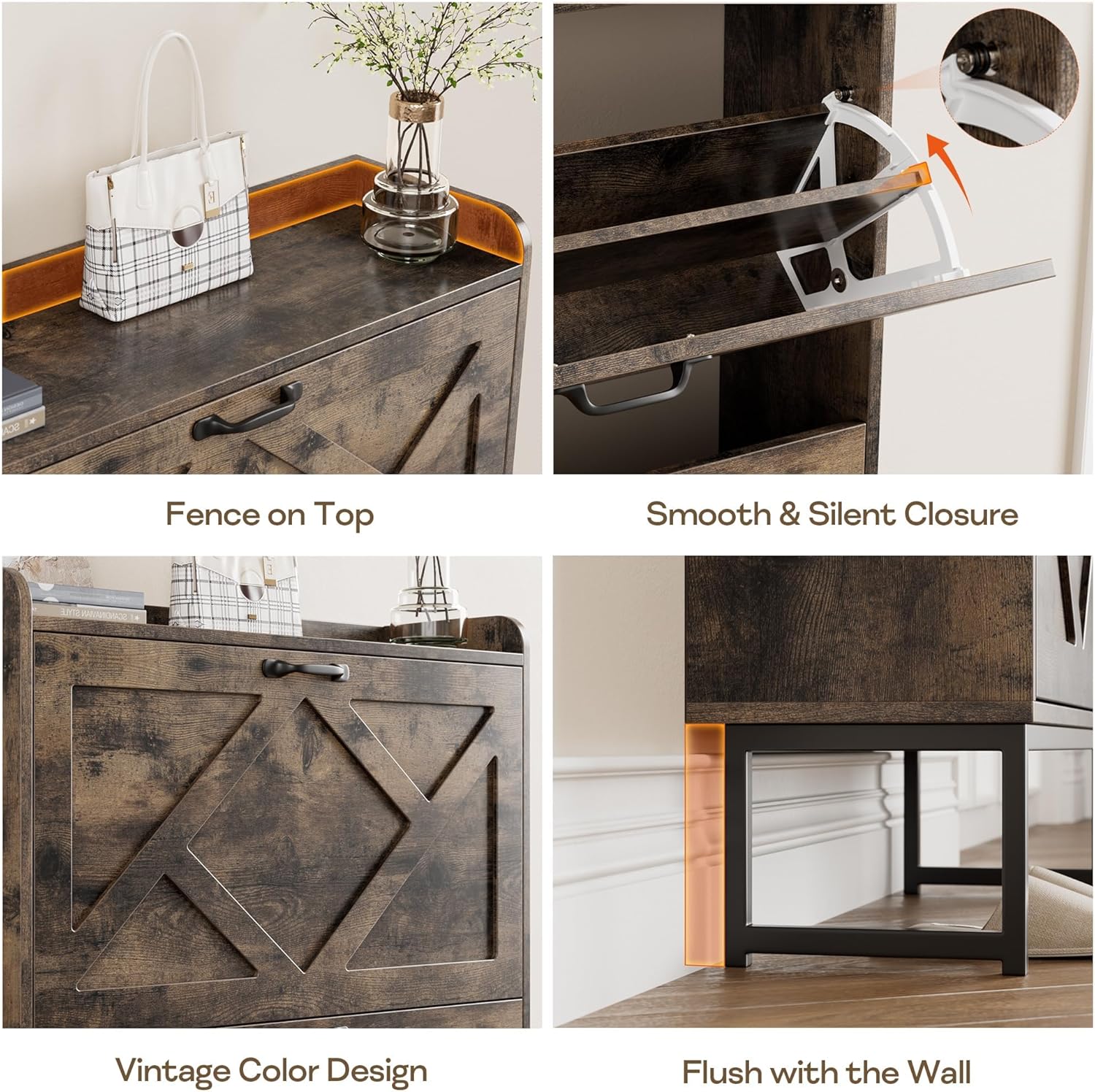 Nicetree Shoe Cabinet with 2 Flip Drawers, Freestanding Shoe Storage Cabinet with Metal Legs, Farmhouse Shoe Organizer for Entryway, Foyer, Hallway