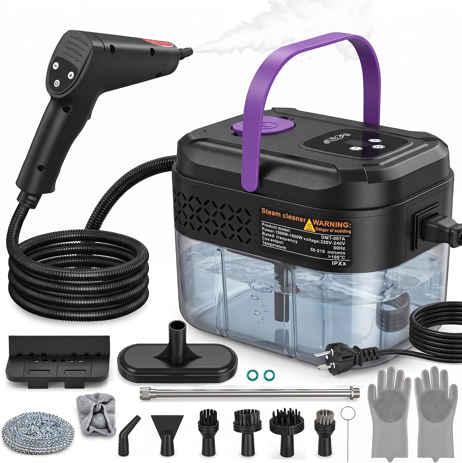 Handheld Steam Cleaner for Home, Portable Pressurized Steamer for Cleaning, 6-Level Adjustable and 15s Heat-Up, Handheld Steam Cleaner for Tile, Dirt, Grout, Grease, Car Detailing, Wall