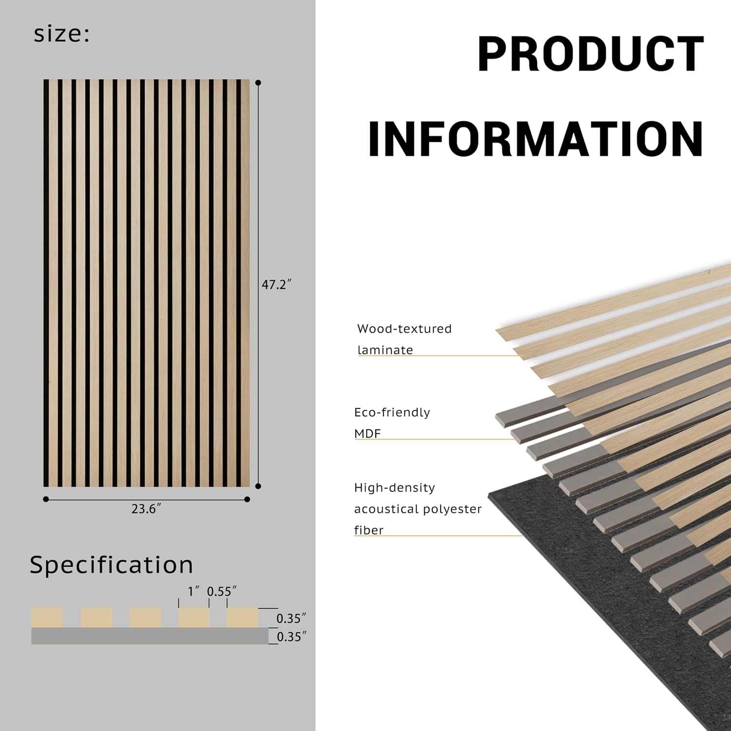 2 Packs Acoustic Panel, 47.2"x23.6" Slat Sound Absorbing Panel, Sound Proof Panels for Office,Home Theater,Studio, Wall, Oak