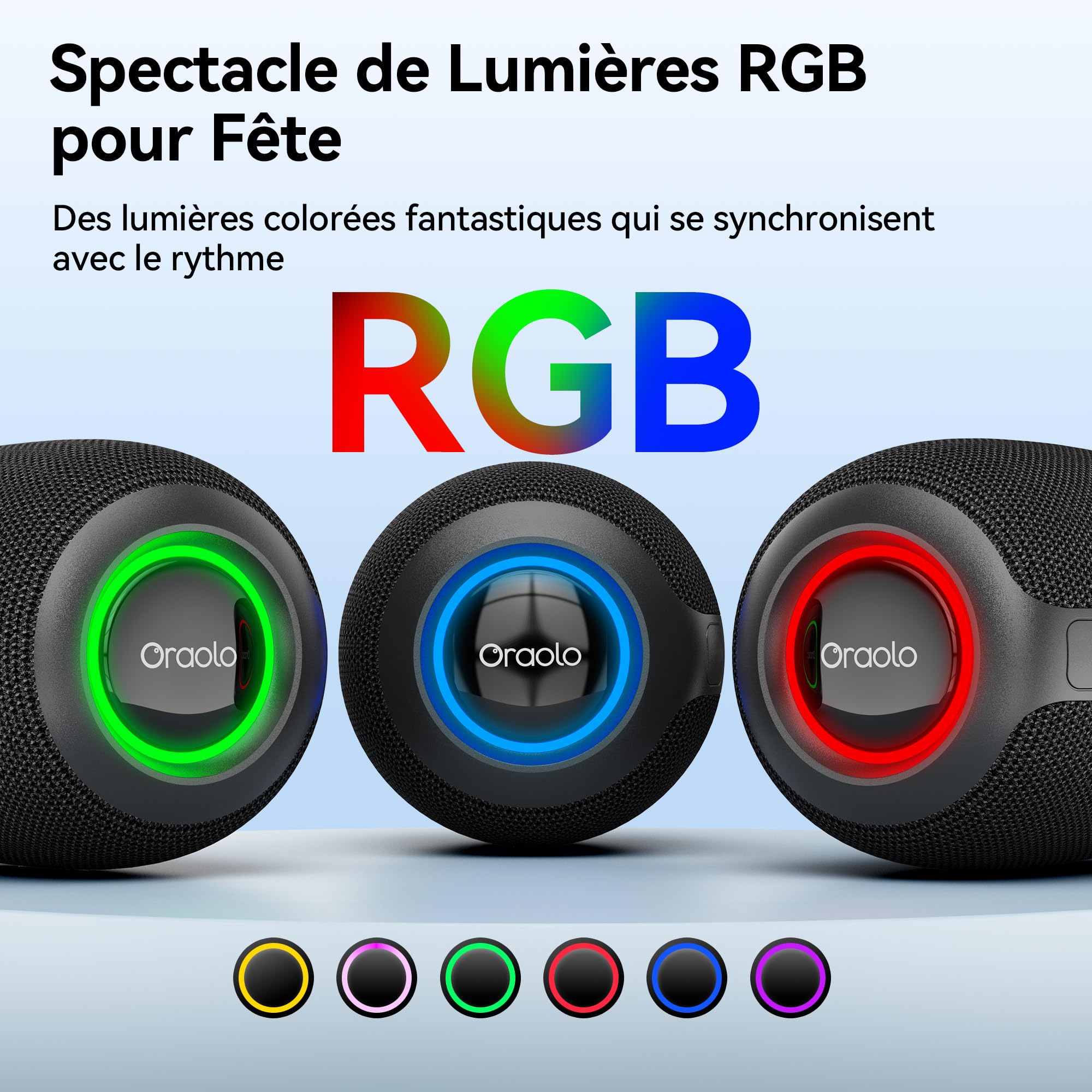 oraolo Mini Enceinte Bluetooth Portable, étanche IPX7, Haut Parleur sans Fil 15W, Bluetooth 5.3 Enceintes Puissant avec Appairage TWS, pour Soirées Plage Randonnées Voyage