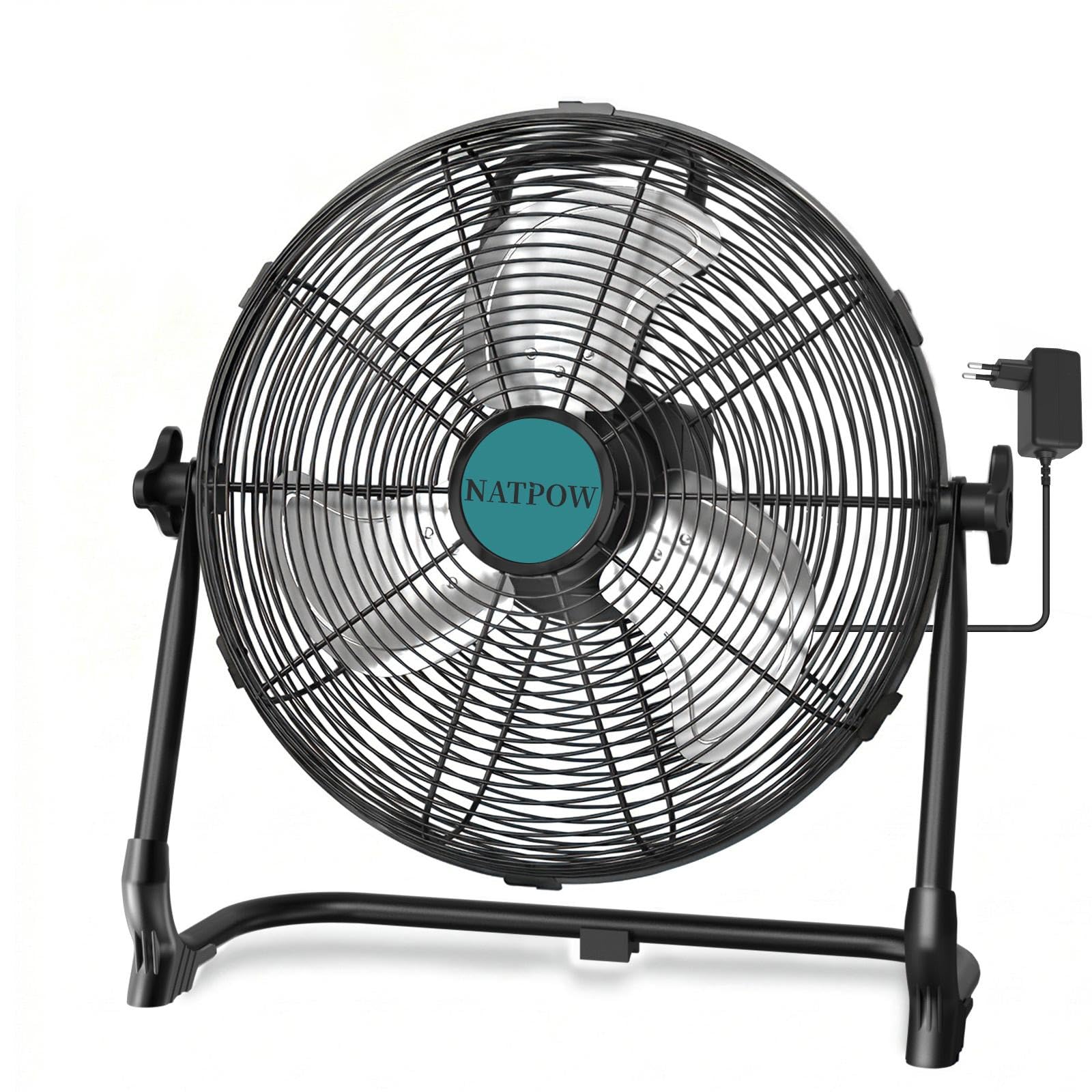 NATPOW Akku Bodenventilator, Kompatibel mit Makita 18V-Akkus, 30cm Ventilator Leise mit Typ C und USB-Aufladung, Stufenlos Drehzahlregelung mit Adapter für Strand Camping Baustelle, Kein Akku