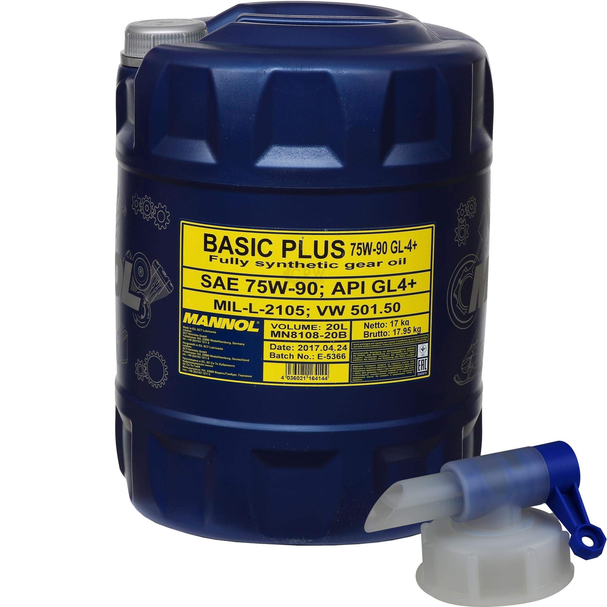 Mannol Basic Plus 75W-90 API GL 4+ Gear Oil + grifo de salida de 20 litros