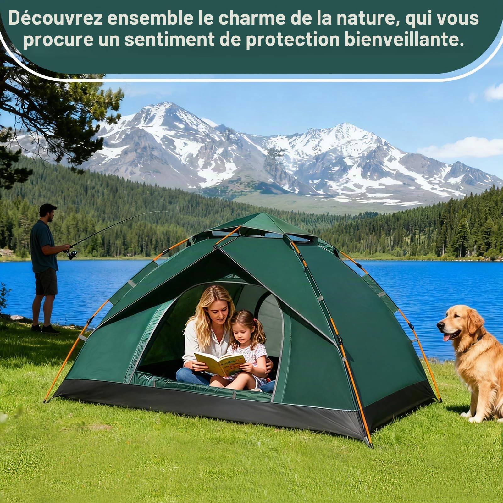Anise Star Tente de Camping 2-3 Personnes,Tente Pop-up 4 Saisons, Dôme | Vert, 200x220x145cm, Tente de camping, Taille compacte, Trekking et extérieur, Ultra-légère, Résistante au vent