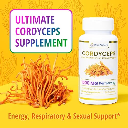 Miniatura 3 de ENCAPSULATE Cordyceps Cápsulas de 1000 mg  Extracto de hongo orgánico 11 de cuerpo frutal de primera calidad  Suplemento de hongos adaptógenos para