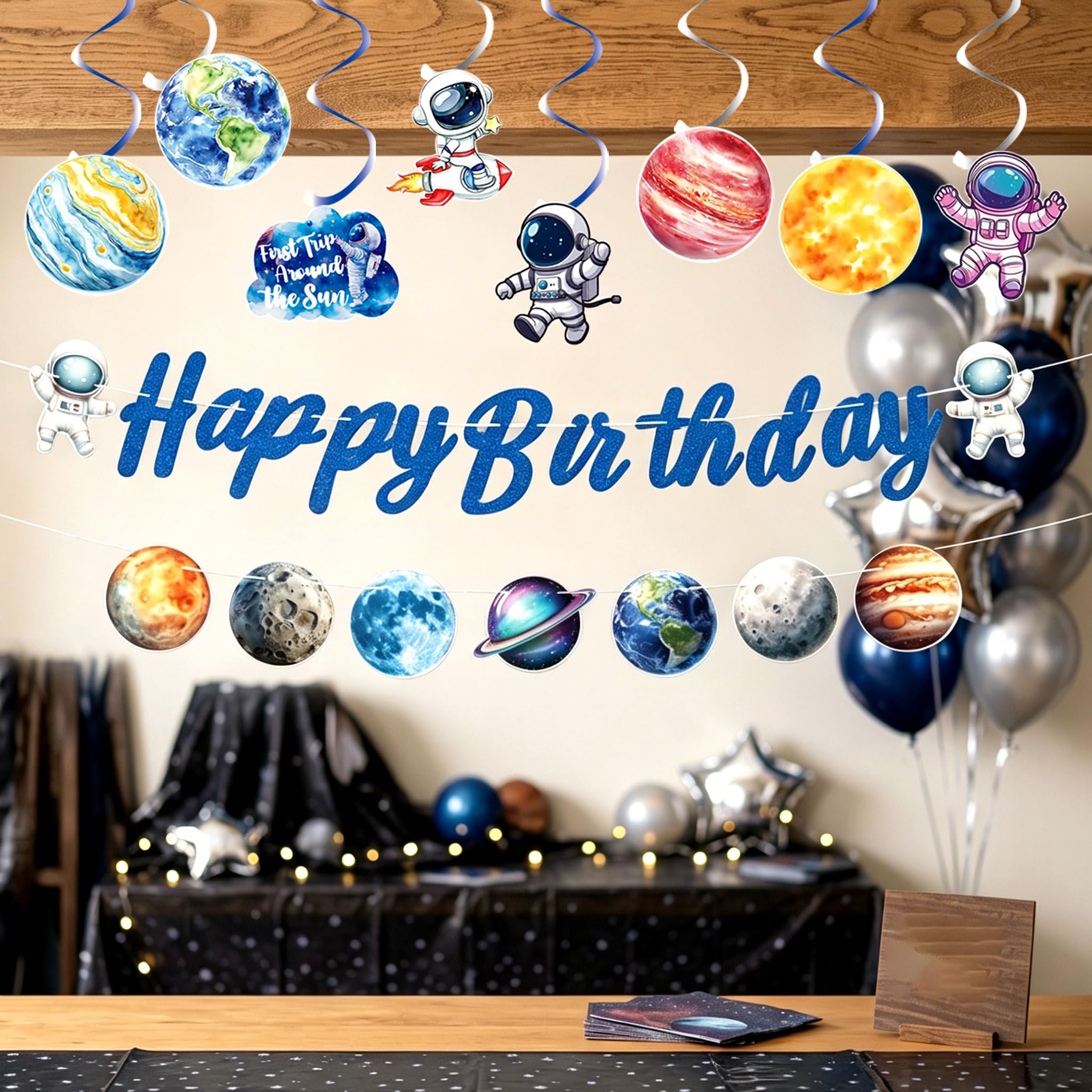 Outer Space Birthday Banners Solar System Planet Spaceship Star Garlands