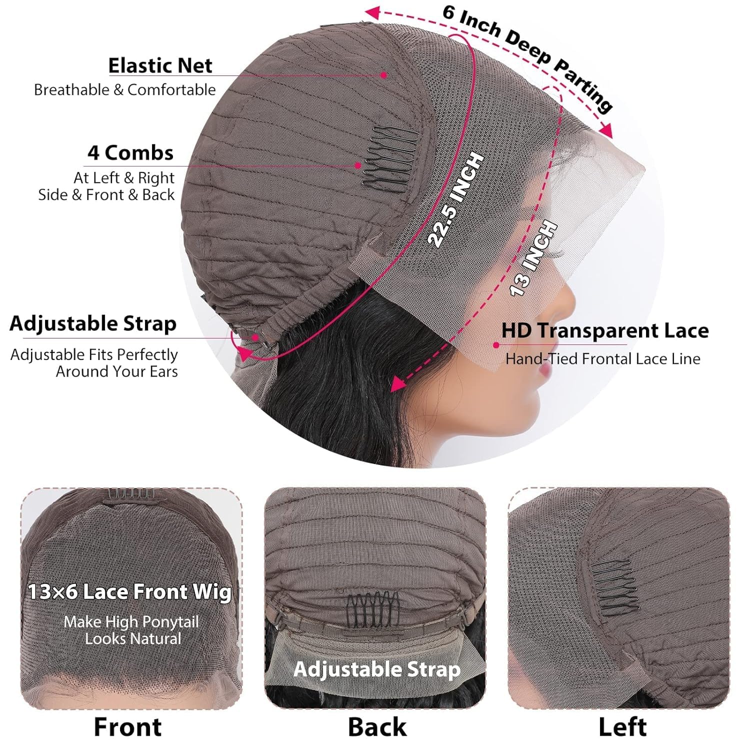 RXY 13X6 Straight Bresilienne Perruque Cheveux Humain 16 Pouces(41cm) Perruque Femme Naturelle Black HD Lace Front Wigs Human Hair 180 Density for Women 12A Brazilian Virgin Transparent Glueless Wigs