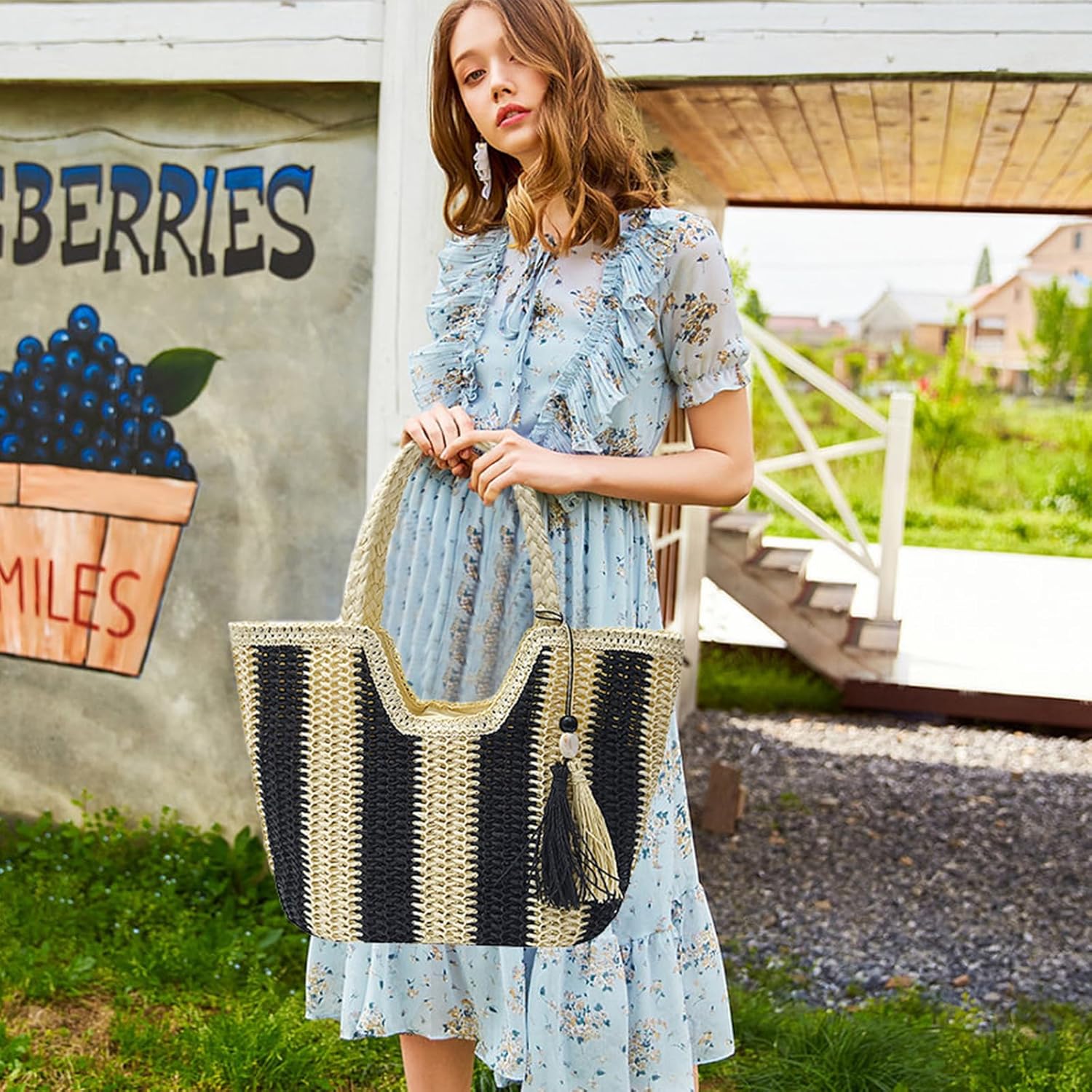 Long Keeper Women Straw Beach Bag Large Weave Tote Bags Summer Boho Shoulder Bag Woven Handbag for Travel Vacation Shopping