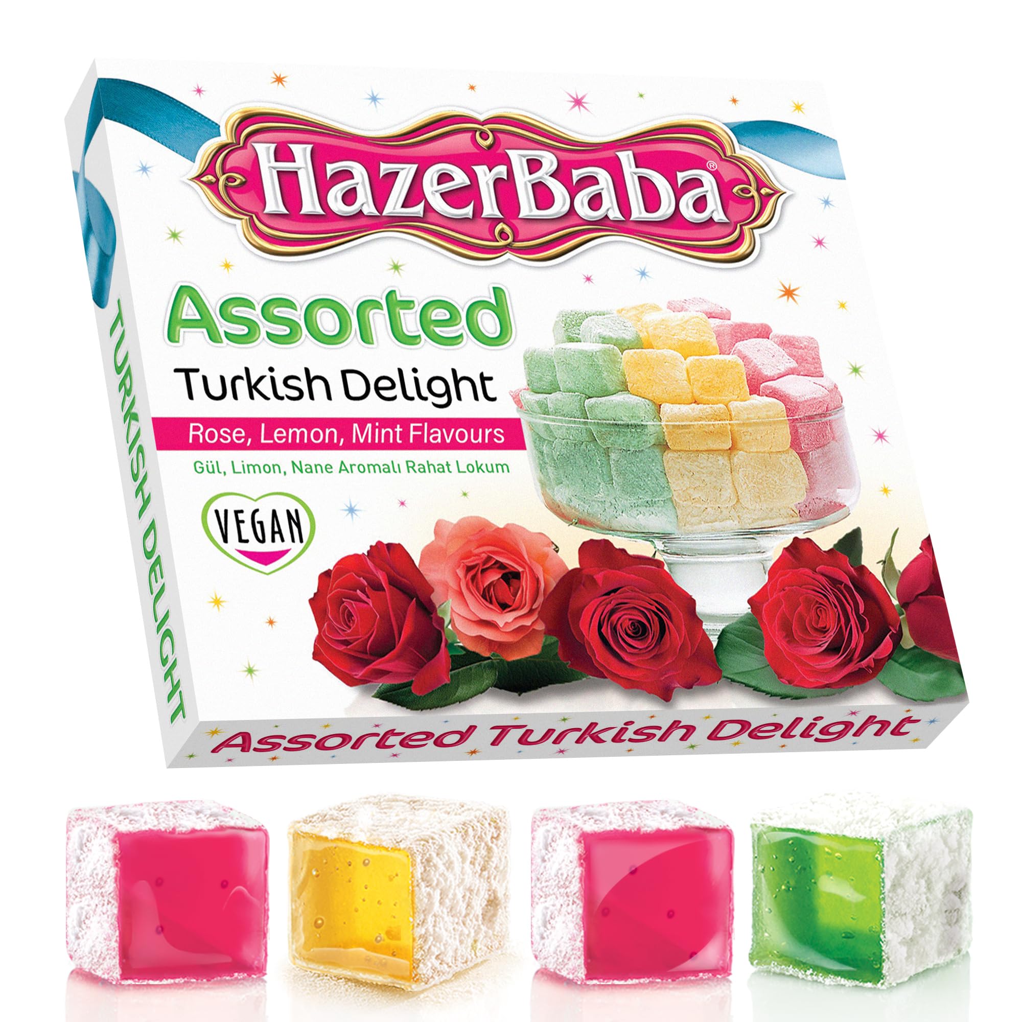 Photo 1 of ***BB 10/2026***HazerBaba Assorted Turkish Delight Candy Rose Lemon Mint, 8.8oz(Pack of 1)