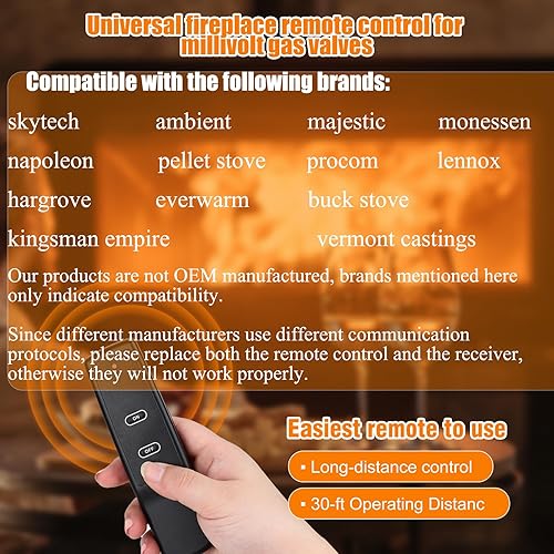 Miniatura 17 de Kit de control remoto de chimenea mejorado, apto para skytech 1001 Napoleon Empire Rasmussen Superior Kingsman Regency y más. Ajuste de templo