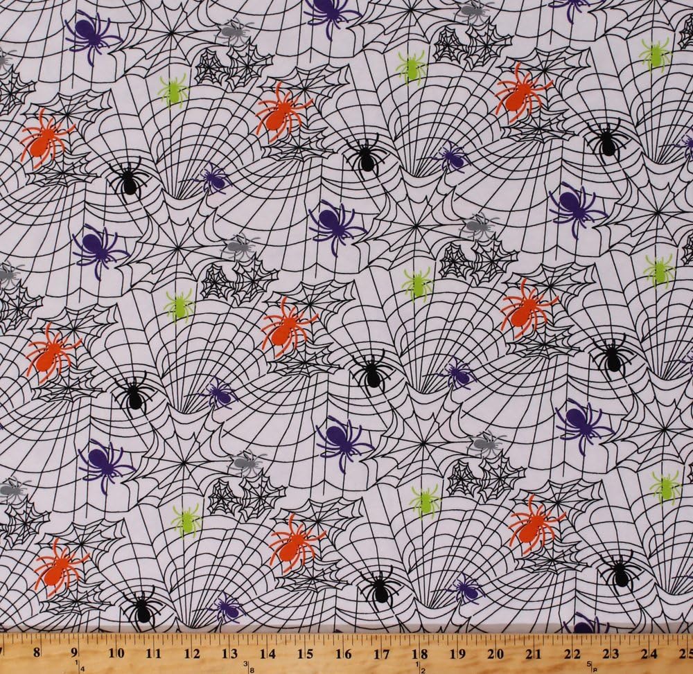 Jersey Knit Spiders Spiderweb on White Stretch Knit Fabric by The Yard (3011F-9N-spider)