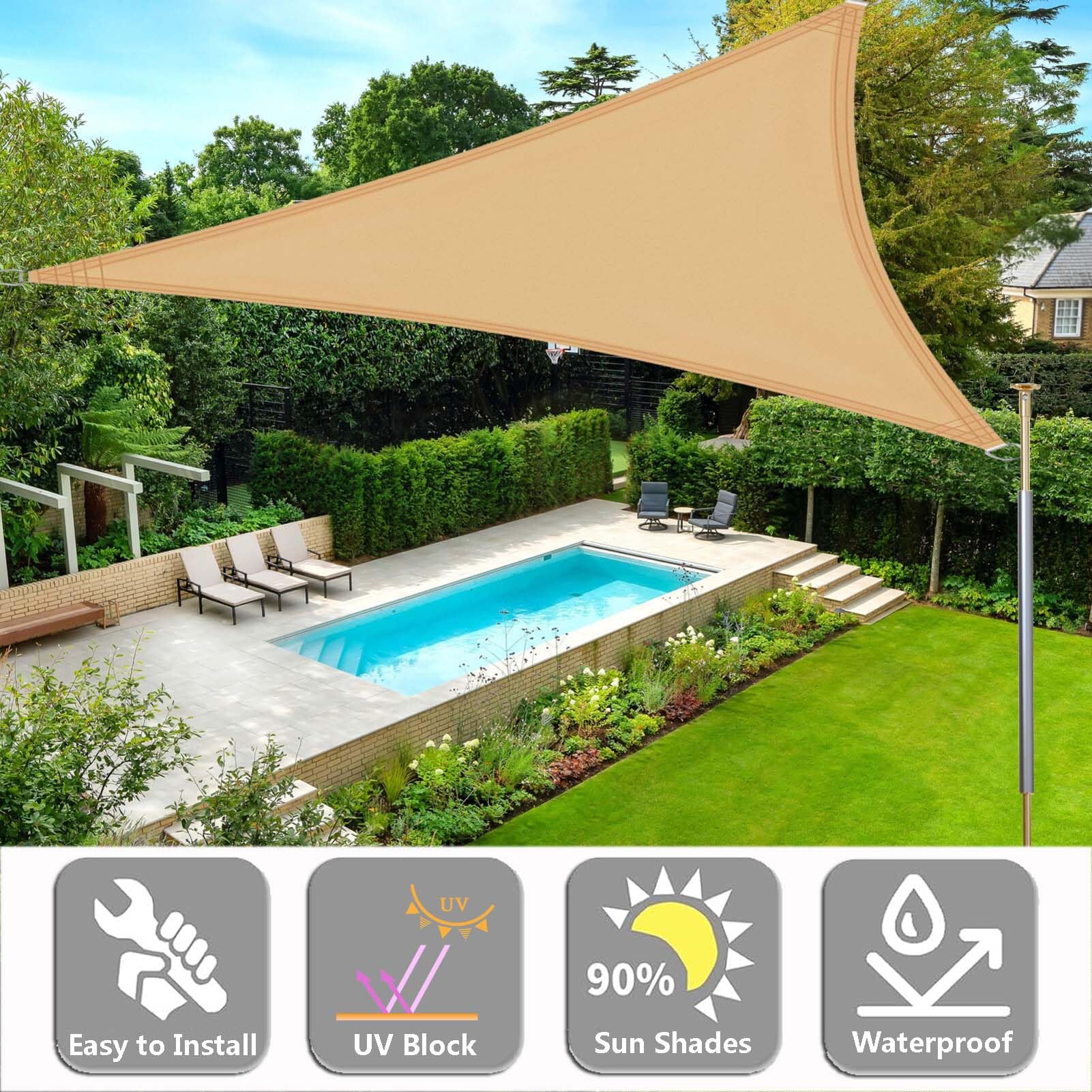 SRHIMEOS Toile Ombrage Triangle Imperméable 4.5x4.5x4.5m, Voiles D Ombrages Triangulaire Exterieur, Étanche Bloque 95% Rayons UV Voile D'ombrage, pour Jardin Terrasse Camping