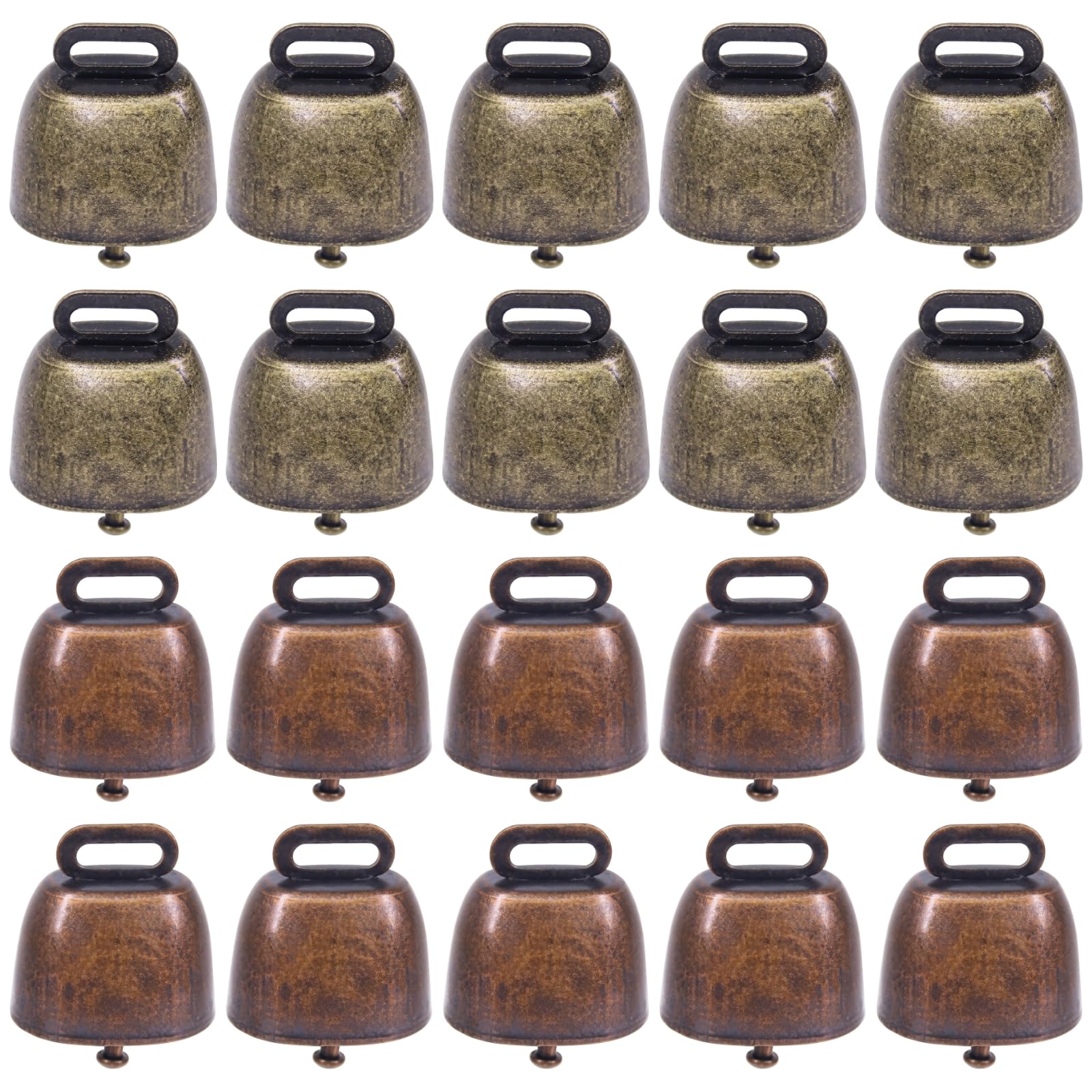 20 PCS Vintage Cow Bells, Hanging Metal Bells for Easy Animal Tracking, Loud Crisp Sound for Farms and Home Security