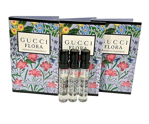Gucci Flora Gorgeous Magnolia Muestra Perfume Mujer EDP Spray 0.1 fl oz 0.05 oz - Juego de 3