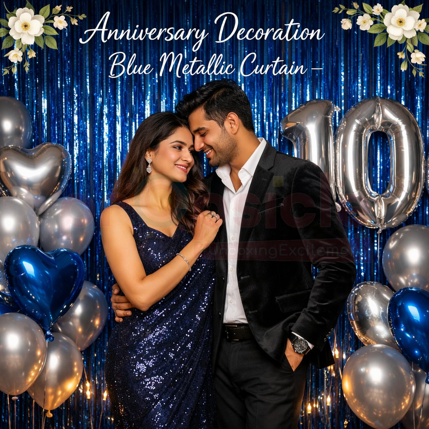 Propsicle Blue Foil Fringe Curtain Backdrop 3x6 Feet Each Pack of 2 Metallic Streamer Decoration for Birthday Baby Shower Anniversary Pre Wedding Bachelor or Bachelorette Photo Booth Background 4