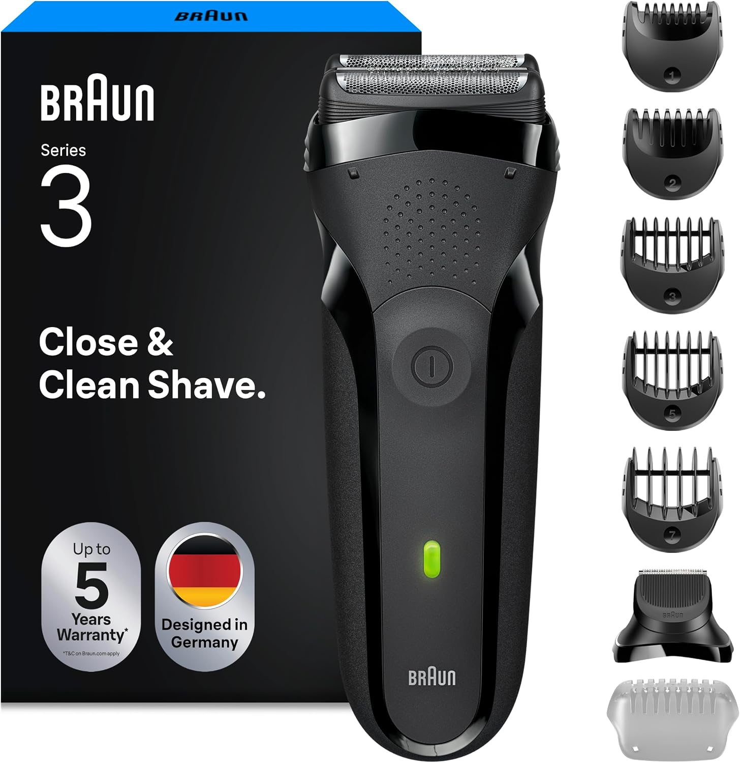 Braun Series 3 Electric Shaver for Men, Dry Foil Razor, 5 Combs, Grey