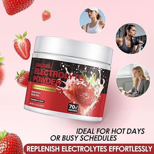 Miniatura 7 de Polvo de hidratación de 70 porciones de electrolito de fresa en polvo con minerales traza