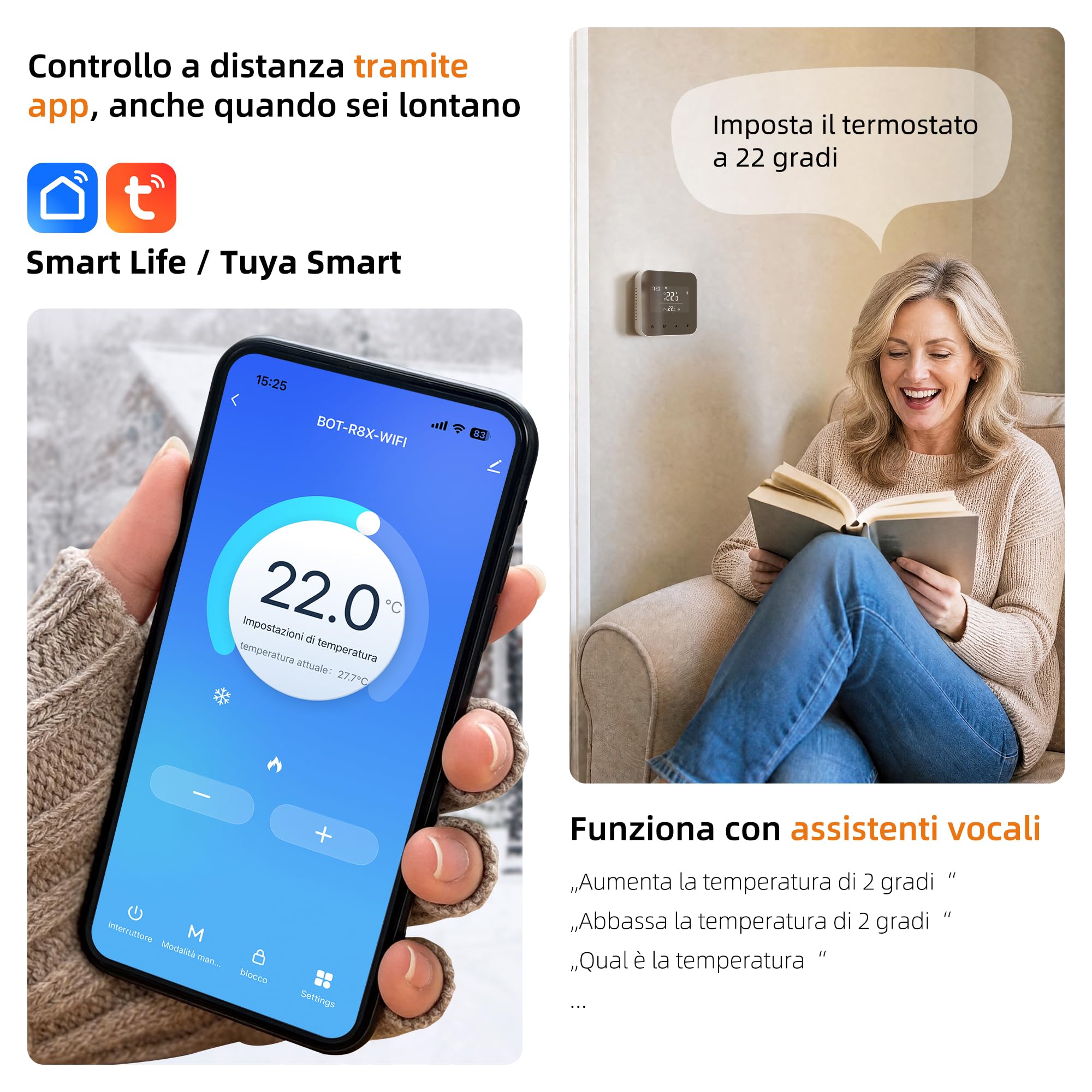 Termostat Wi-Fi do kotła 2,4 GHz, codziennie programowalny termostat na baterie, sterowanie głosowe, kompatybilny z Google Assistant i Alexa, sterowanie Tuya/Smart Life 230V