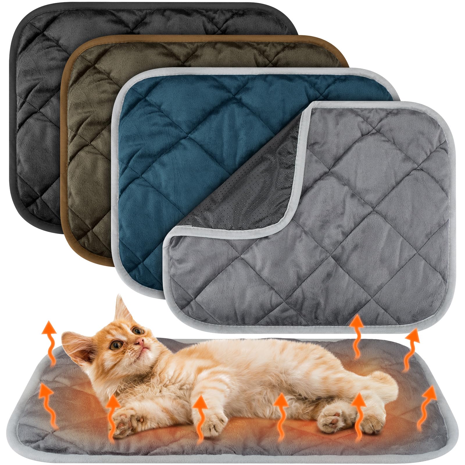 4 Pack Self Heating Cat Pad Self Warming Dog Mat Reflects Body Heat Extra Warm Thermal Pet Pad Washable Dog Cat Bed Crate Bed Mat Blanket(Mixing Colors,16 x 20 Inch)