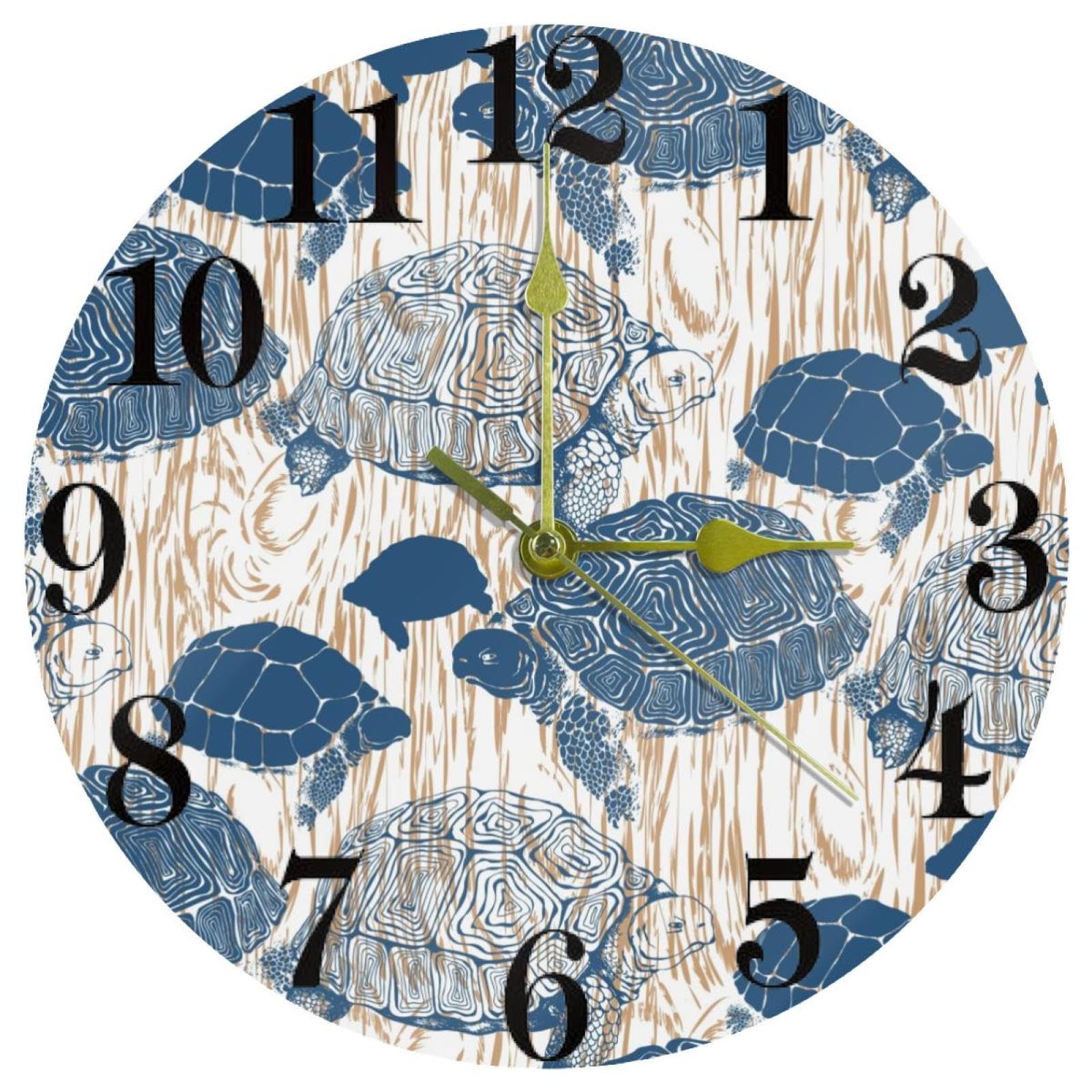 Horloge murale tortue en bois quartz silencieuse ronde pour cuisine