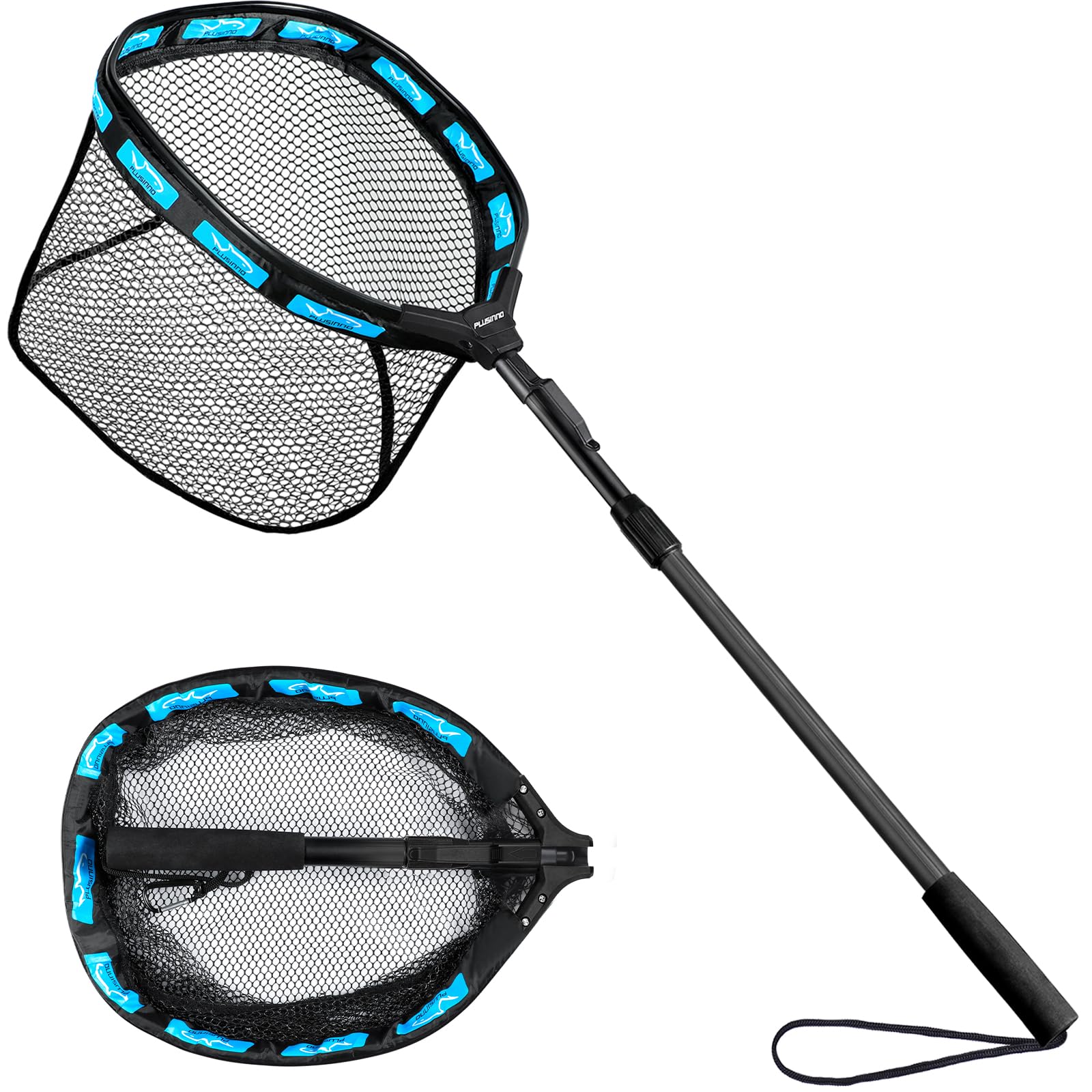 PLUSINNO Schwimmendes Fischernetz für Stahlkopf, Lachs, Fliege, Kajak, Barsch, Forellenangeln, Wels, gummierter Kescher für einfaches Fangen und Lösen für einfachen Transport und Lagerung