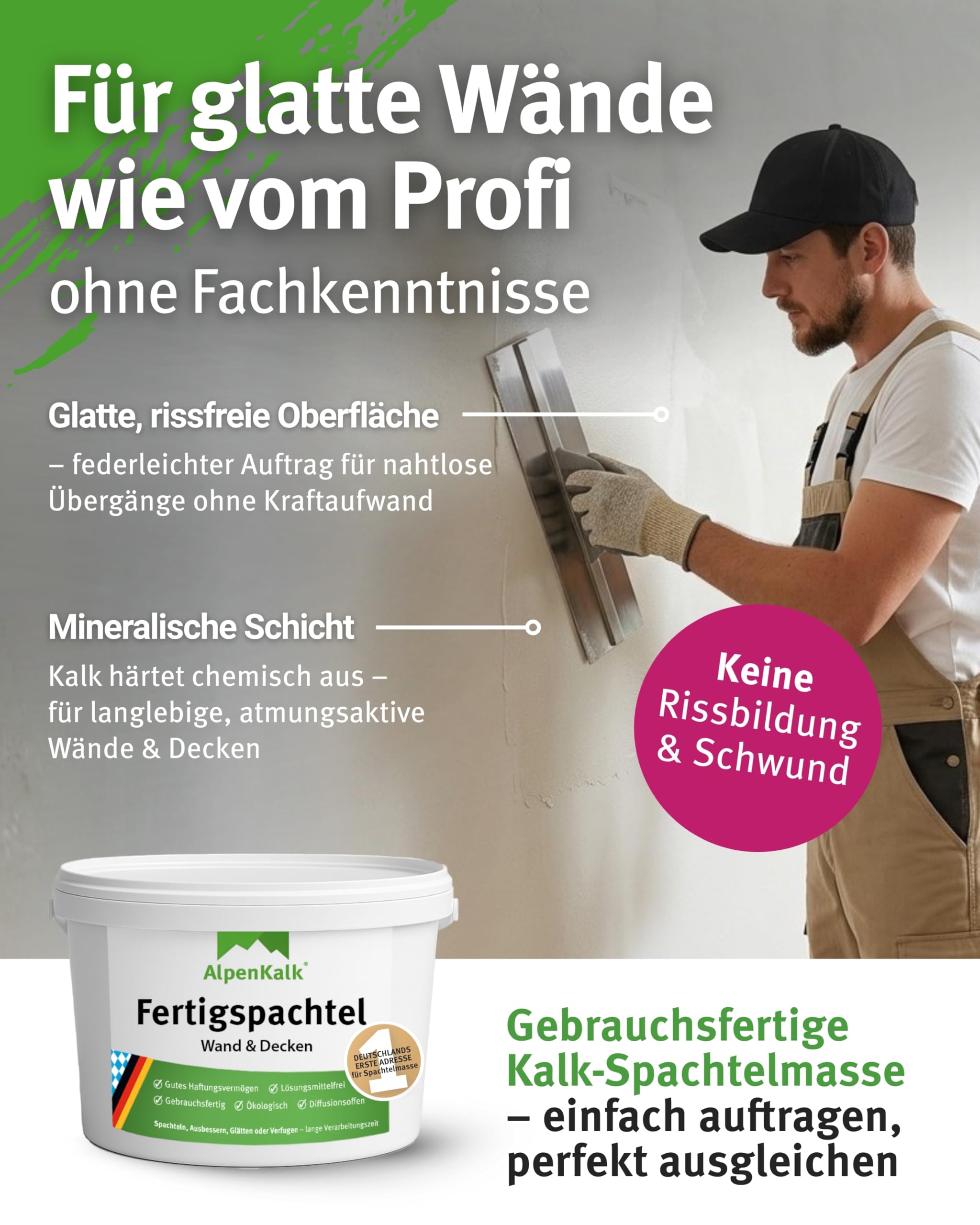 Spachtelmasse I 15 kg I Gebrauchsfertig & lösungsmittelfrei I Fertigspachtel mit Cremiger Konsistenz für streifenfreie Oberflächen I Vielseitig, diffusionsoffen & schimmelhemmend
