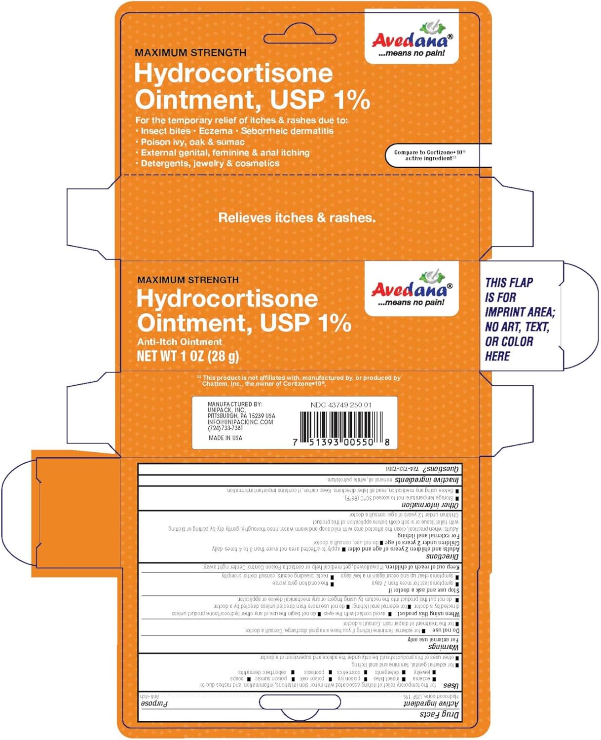 AVEDANA Hydrocortisone Anti-Itch Ointment, Maximum Strength 1% USP, Fast Relief Soothing and Calming Waterproof Formula, 1 oz, 24 Count