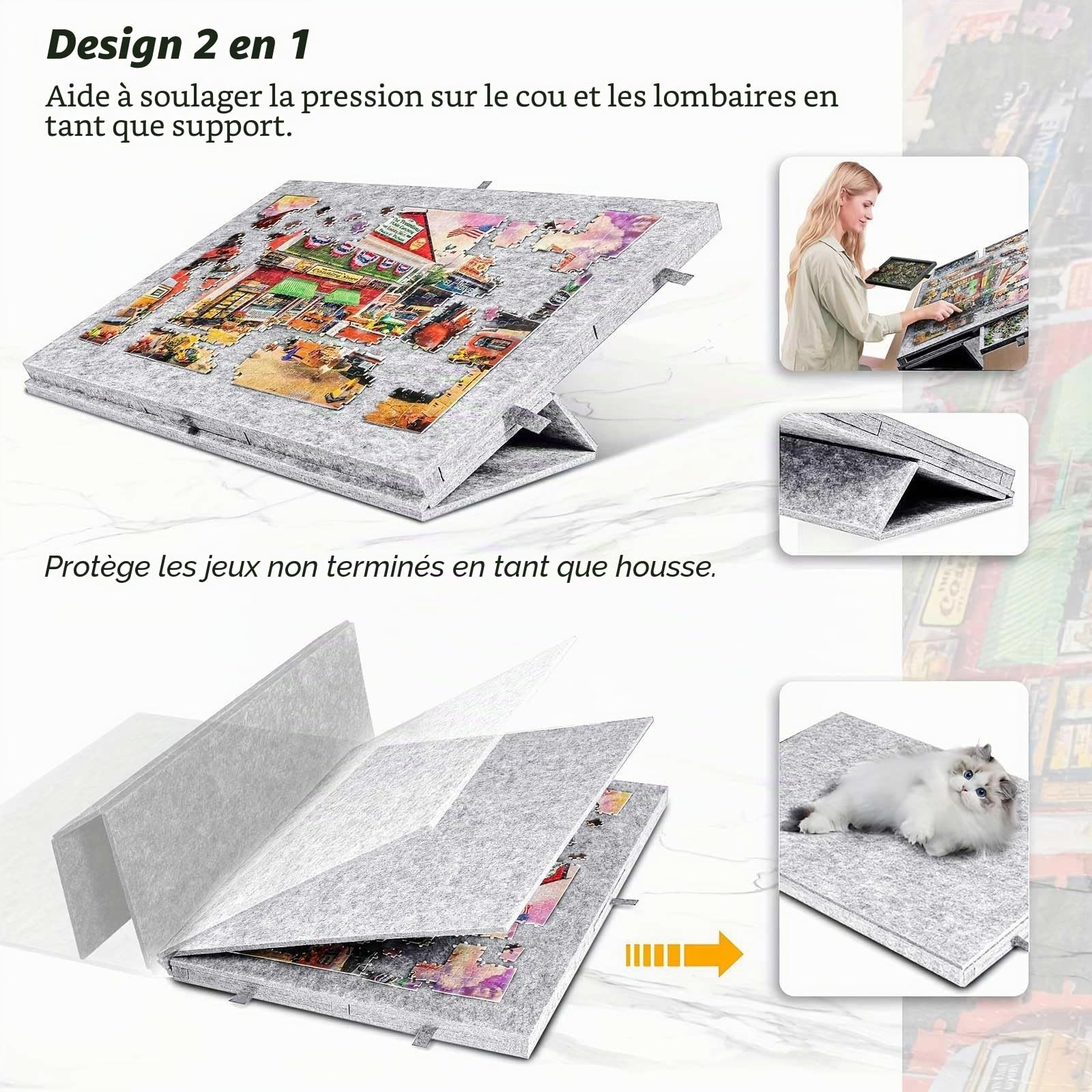 Support Puzzle 1000Pièces avec 6 Tiroirs&Couvercle,Support Pliable Réglable | Planche à Puzzle Anti-Dérapante,Tapis de Puzzle Pliable avec Rangement pour Adultes et Enfants(Gris)