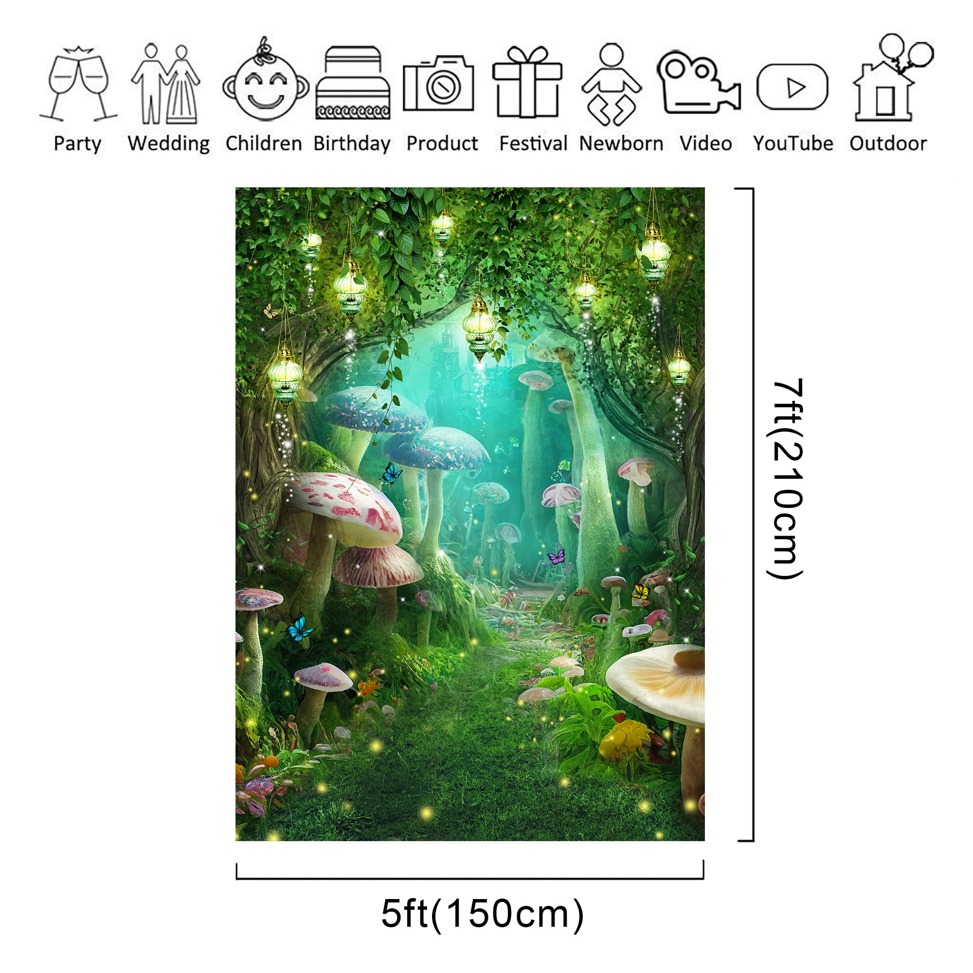 Riyidecor Fairy Backdrop Polyester Fabric Green Enchanted Garden Wonderland Butterfly Flower Magic Stained Glass 5Wx7H Feet Photography Background Birthday Baby Shower Photo Studio Shoot