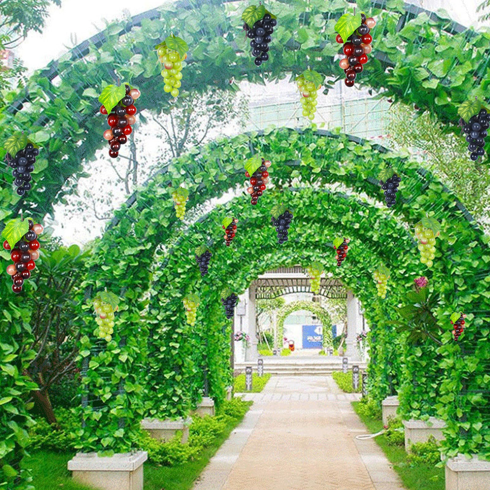 Pamtns 7 Pièces Décorations Raisins Artificiels Réalistes - Grappes De Raisin Plastique Avec Feuilles De Vigne Pour Maison, Jardin, Fêtes