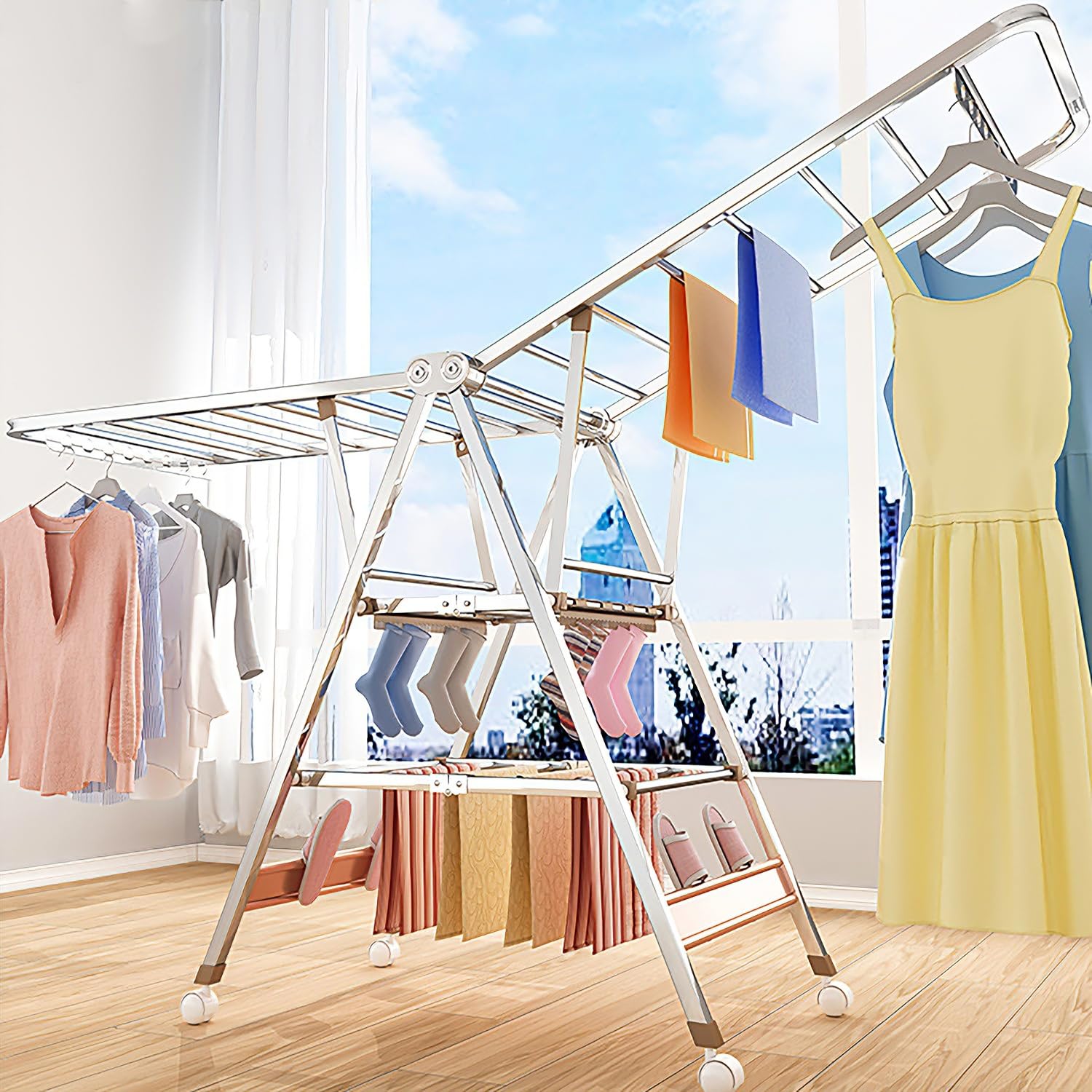 Étendoir à linge pliable en acier inoxydable : la solution rétractable pour petits espaces