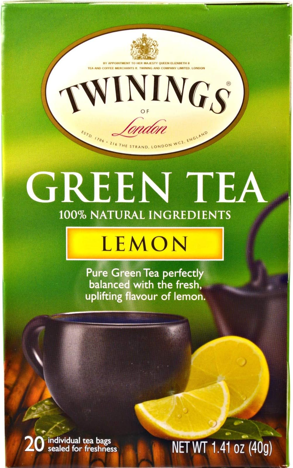 TwiningsLemon Green Tea Box, 20 Count Per Box